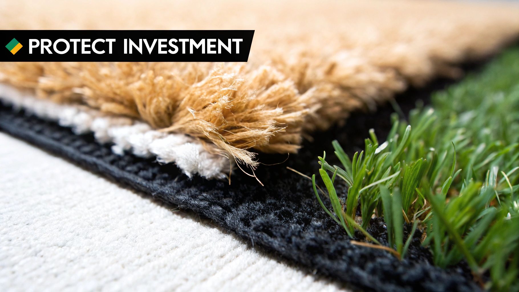 A close-up shot of a pristine, clean carpet fiber texture.