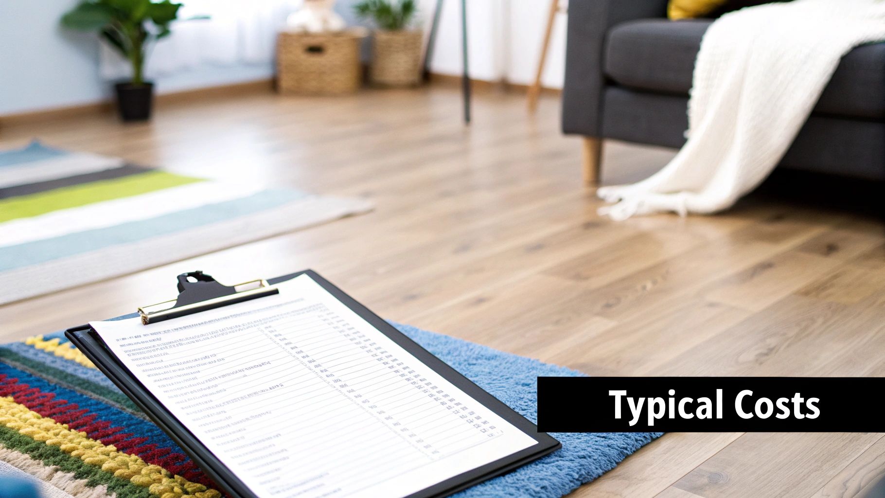 A professional cleaner using specialized equipment on a large area rug in a living room.