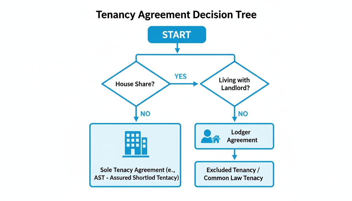 A decision tree illustrating different types of tenancy agreements based on living arrangements.