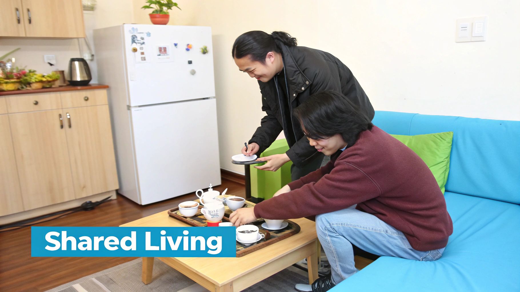 Housemates sharing tea