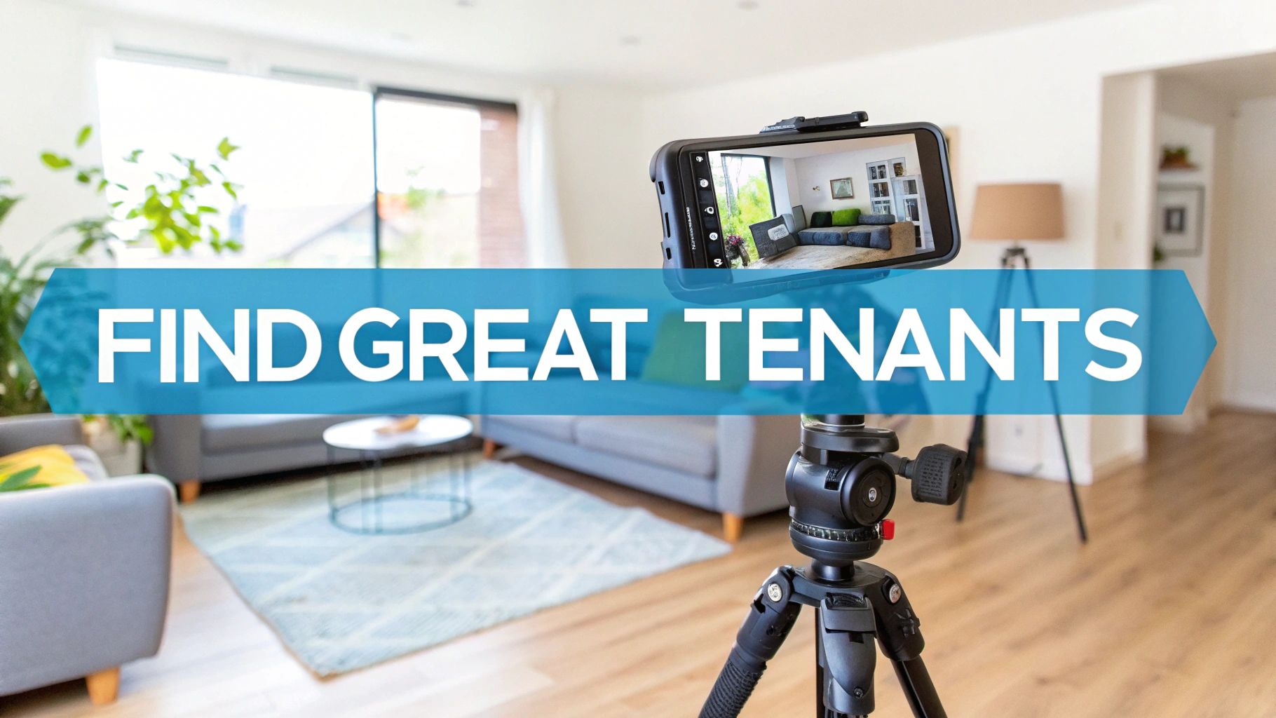 A bright, clean living room with natural light, staged for rental property photos.