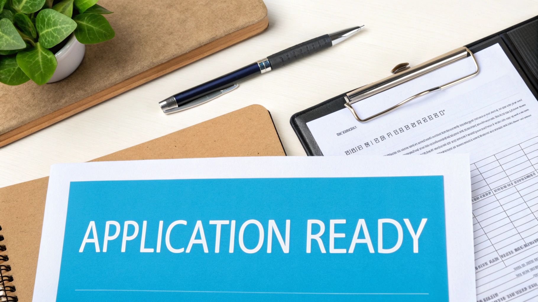 A person organising documents and paperwork on a desk.
