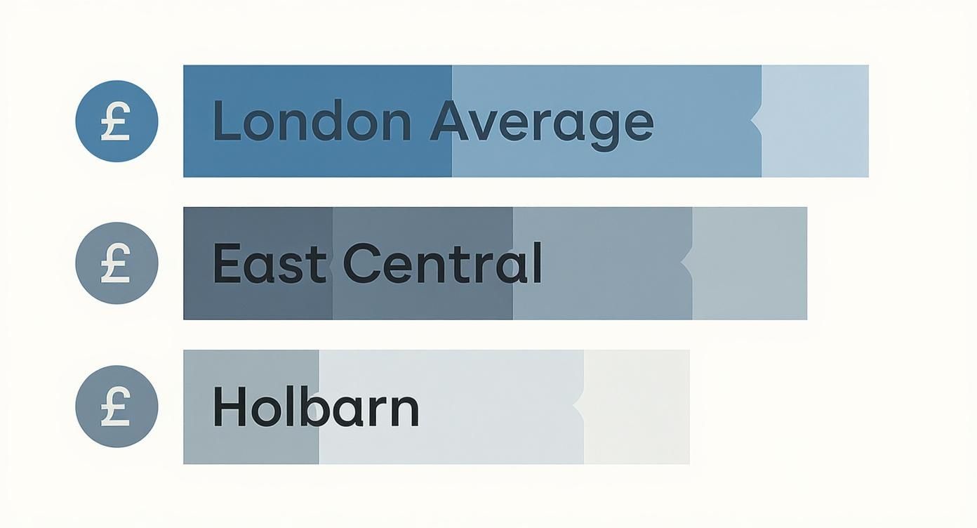 Comparison chart showing London average rental prices versus East Central and Holborn areas