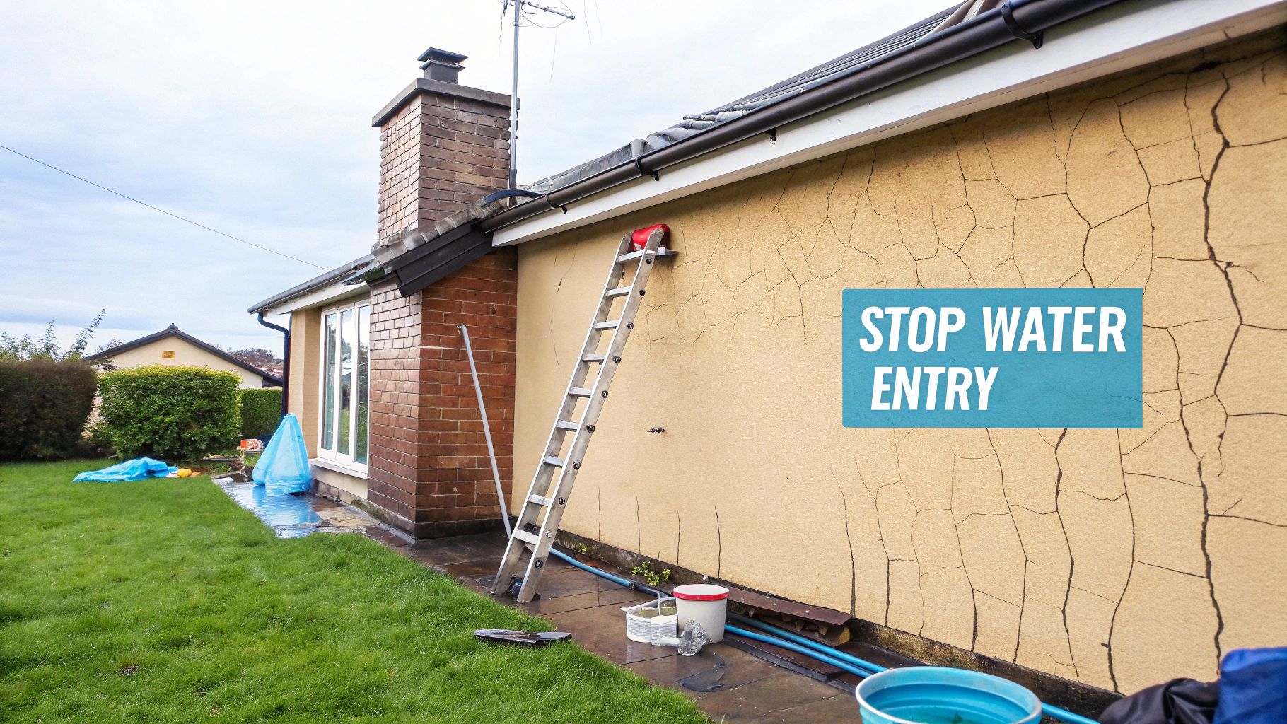 A close-up of a damp-proof course being installed into a brick wall.