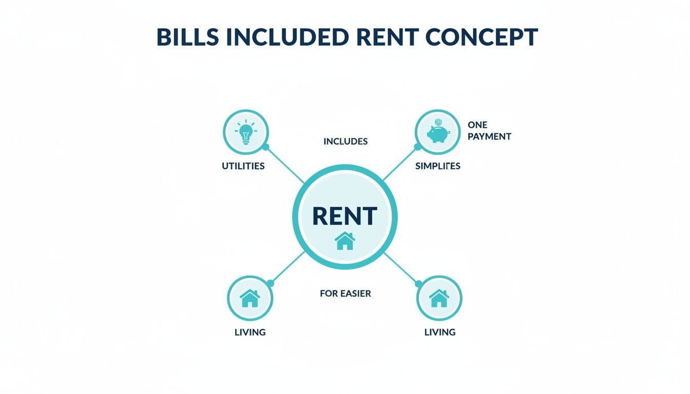 Concept map illustrating bills included rent, simplifying payments and making living easier.