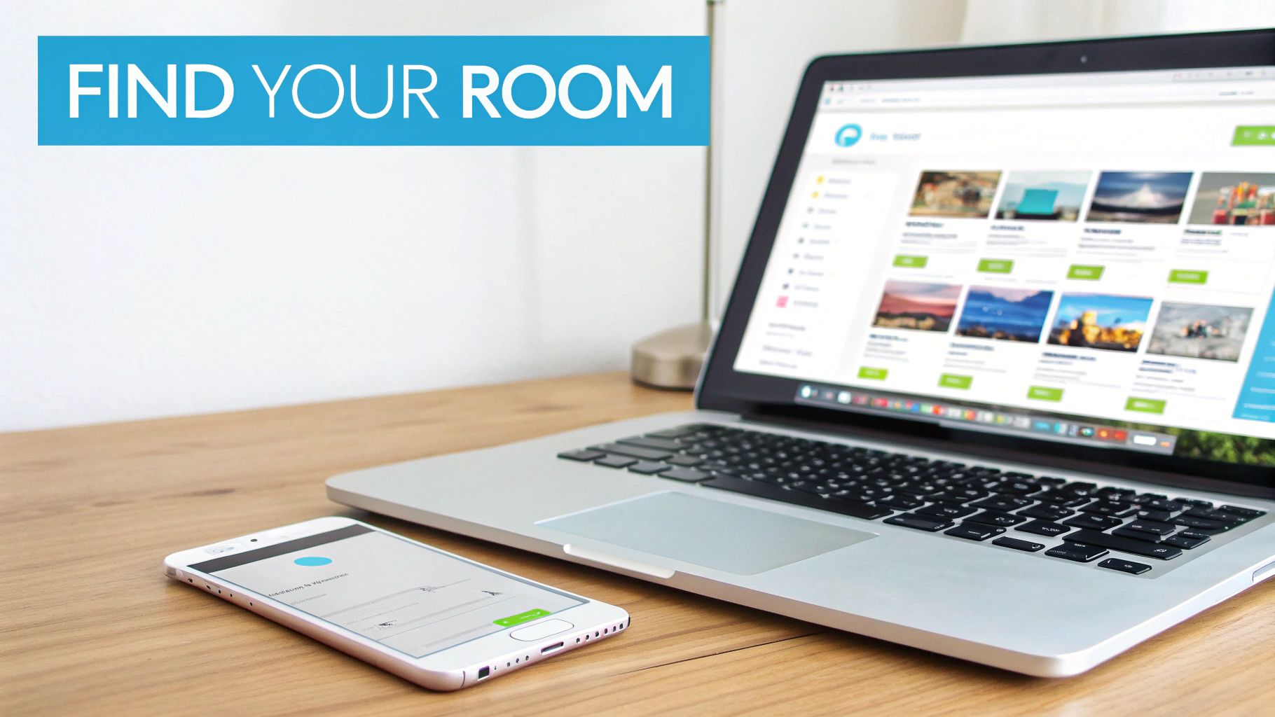 A person on a laptop, browsing online rental listings in a modern, well-lit room