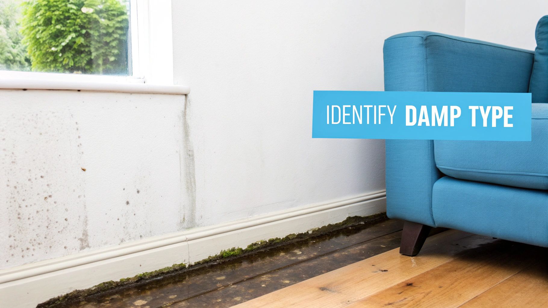 A person using a squeegee to wipe condensation from a large window.