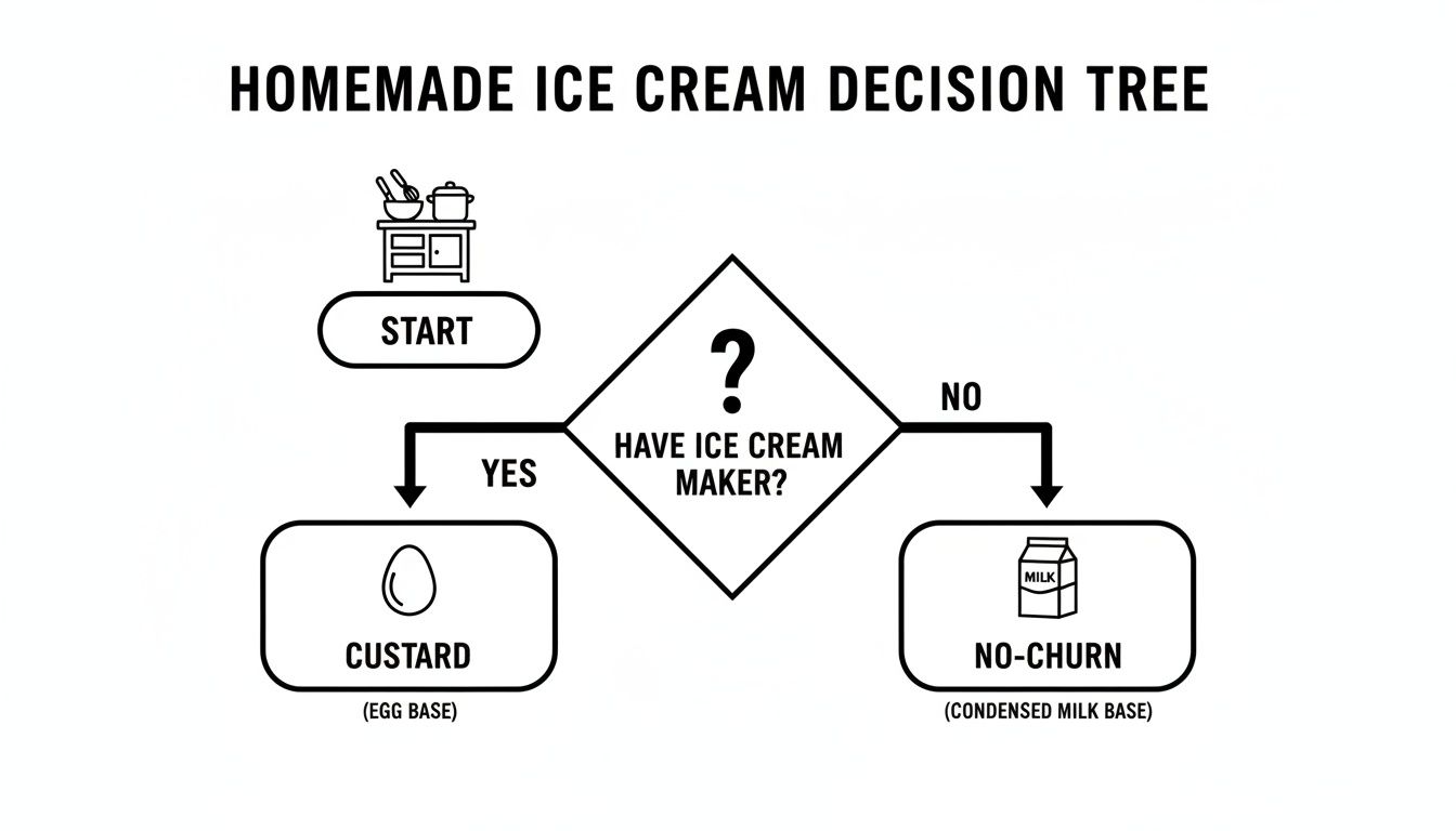 A simple decision tree flowchart for making homemade ice cream, based on owning an ice cream maker.