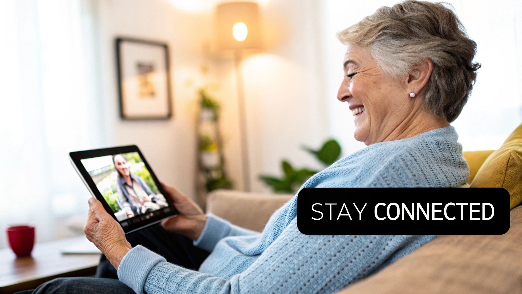 An elderly woman and a younger caregiver working on a puzzle together at a table, both smiling and engaged.
