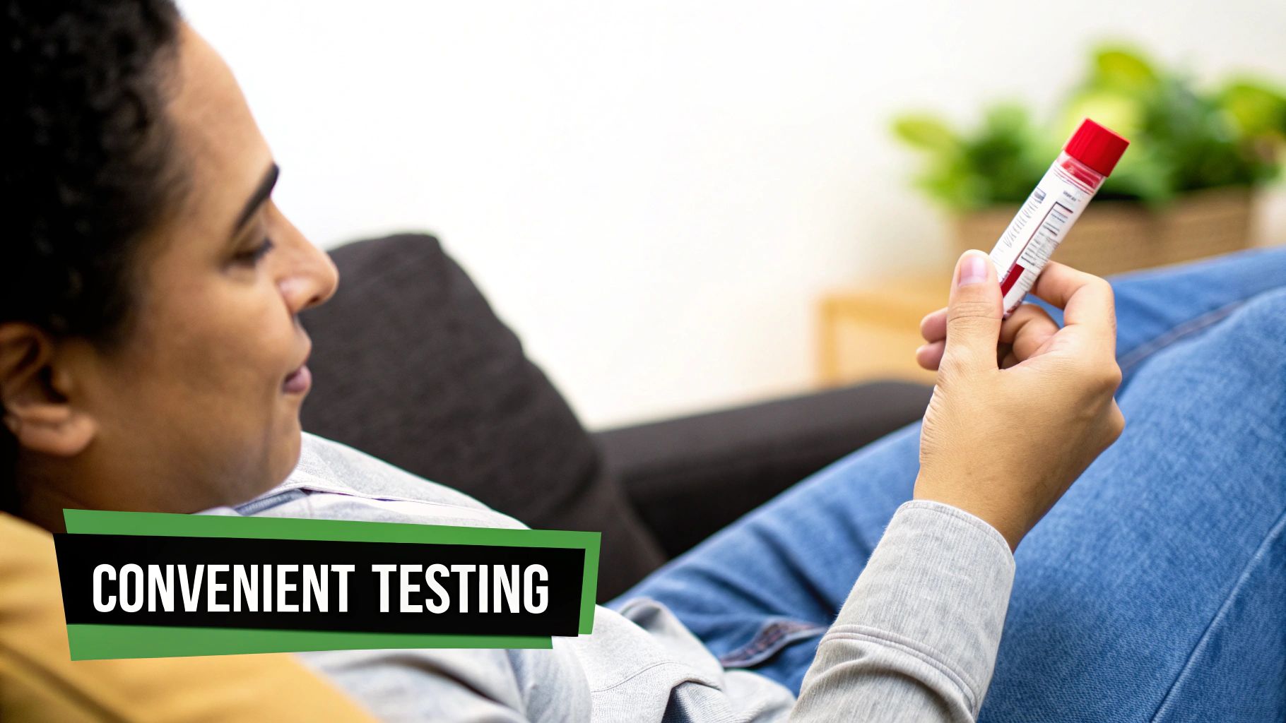 A calm and well-lit living room setup, ready for a home blood draw.