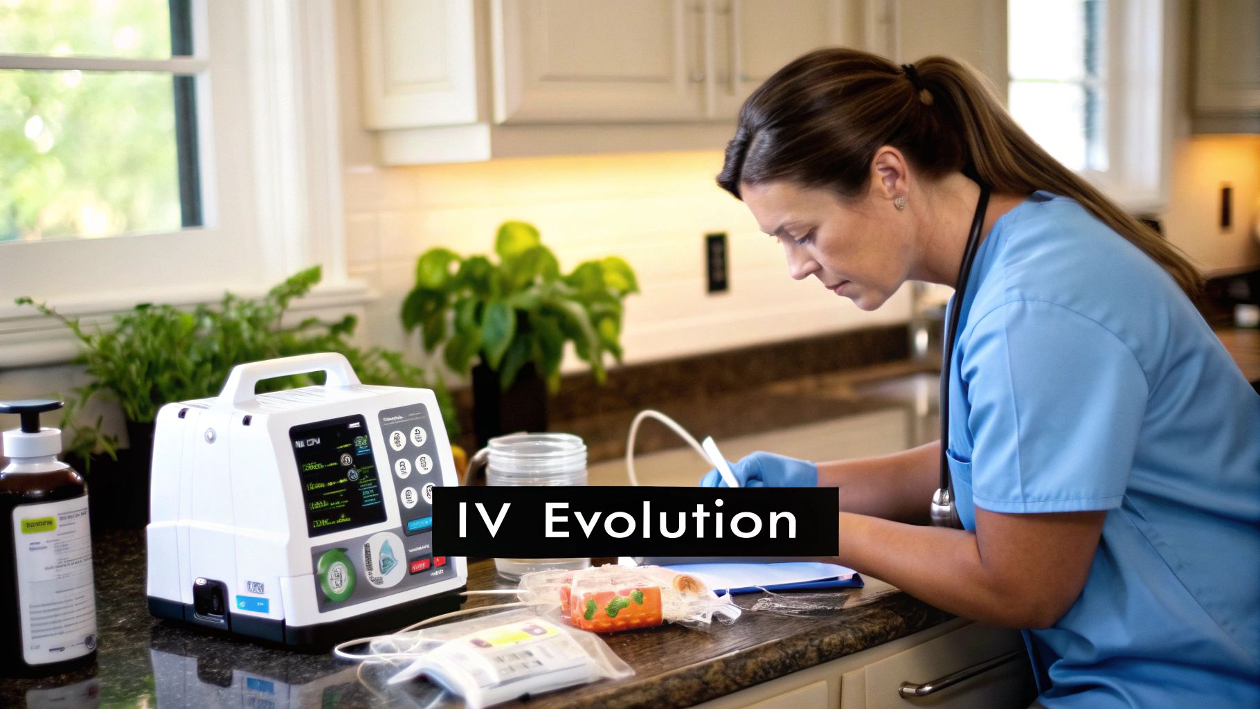 A close-up of an IV bag with infusion tubing, representing advanced medical treatments.