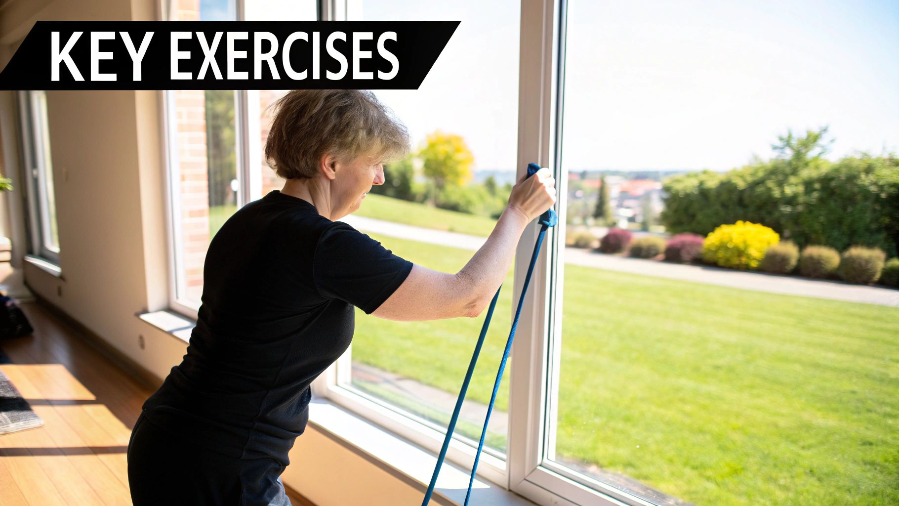 A friendly physiotherapist talking with a male patient in his home, conducting an initial assessment.
