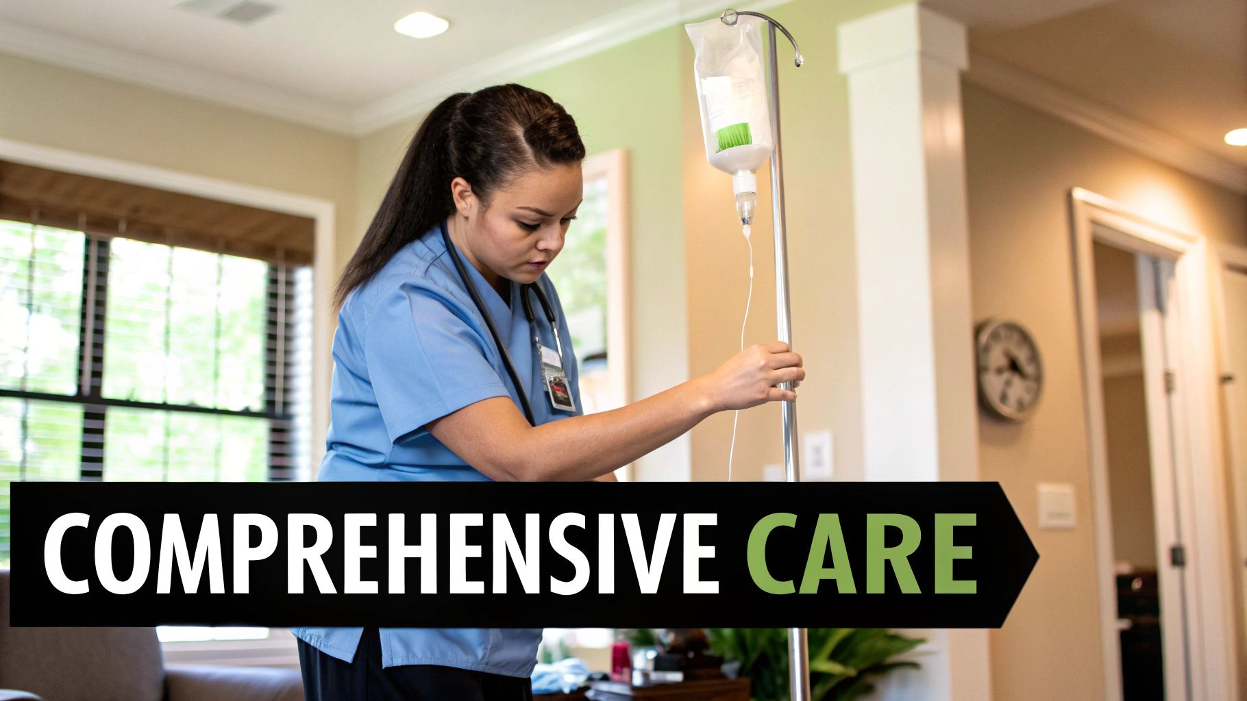 A variety of home nursing services are depicted through clean, professional icons.