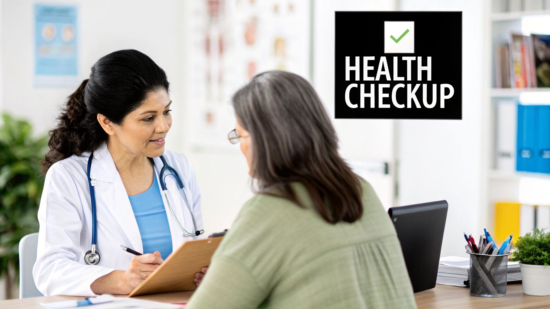 A doctor reviewing health checkup results with a patient