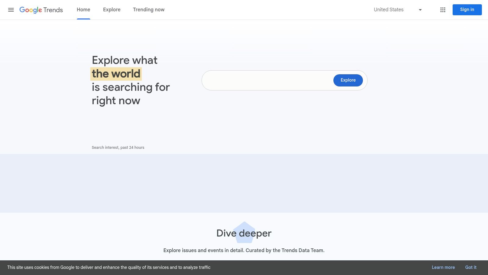 Google Trends interface — market research tools for startups