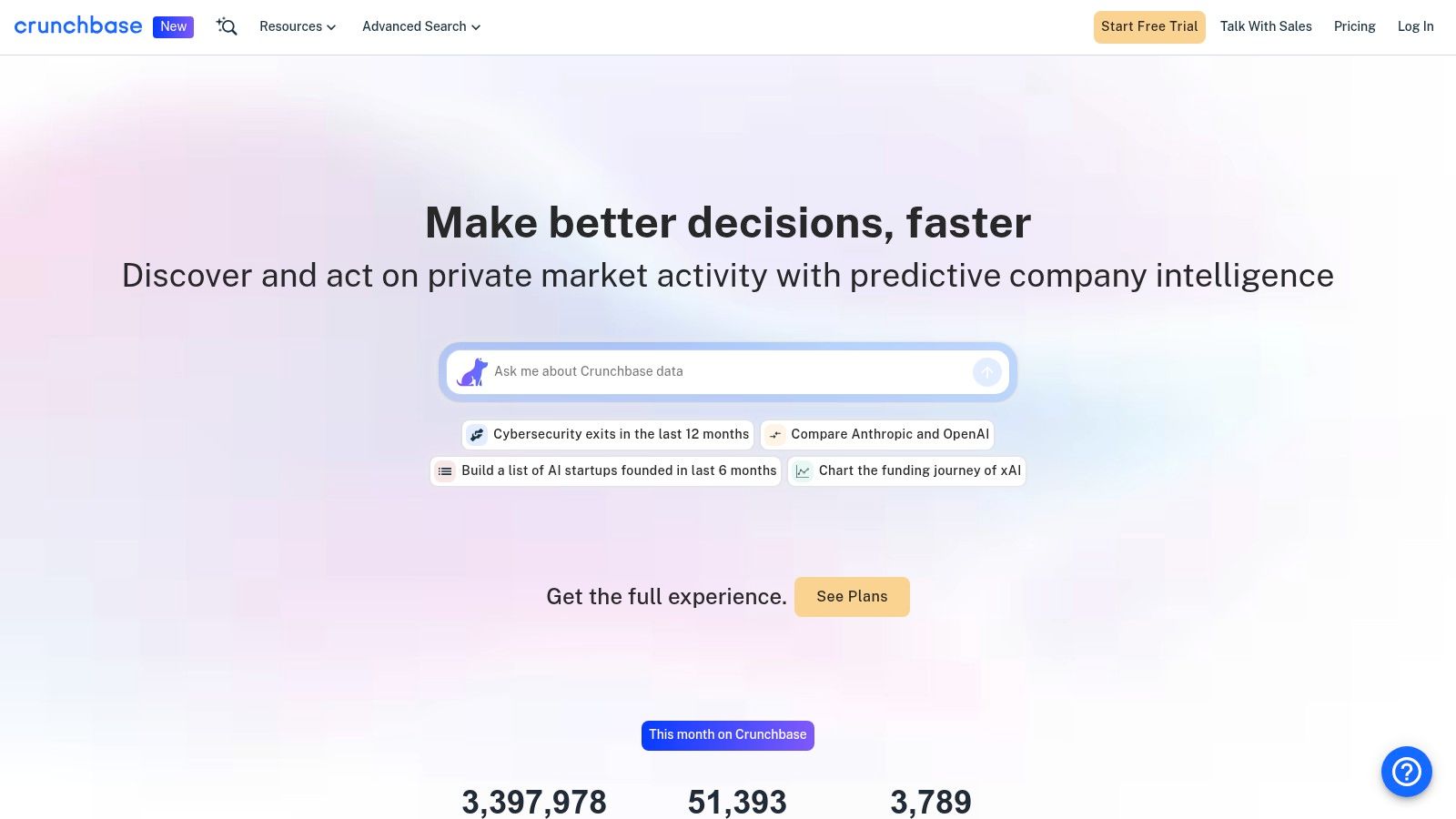 Crunchbase market intelligence platform — market research tools for startups