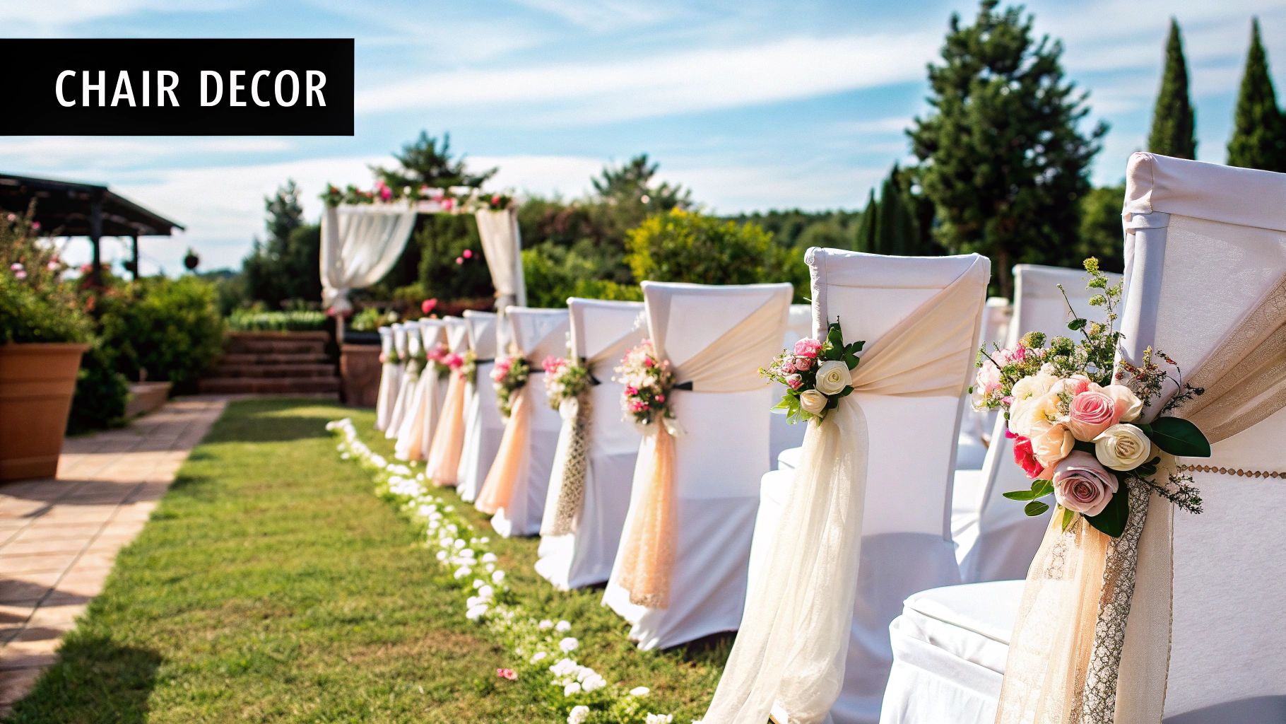 A beautiful arrangement of cross-back chairs for a wedding reception dinner.