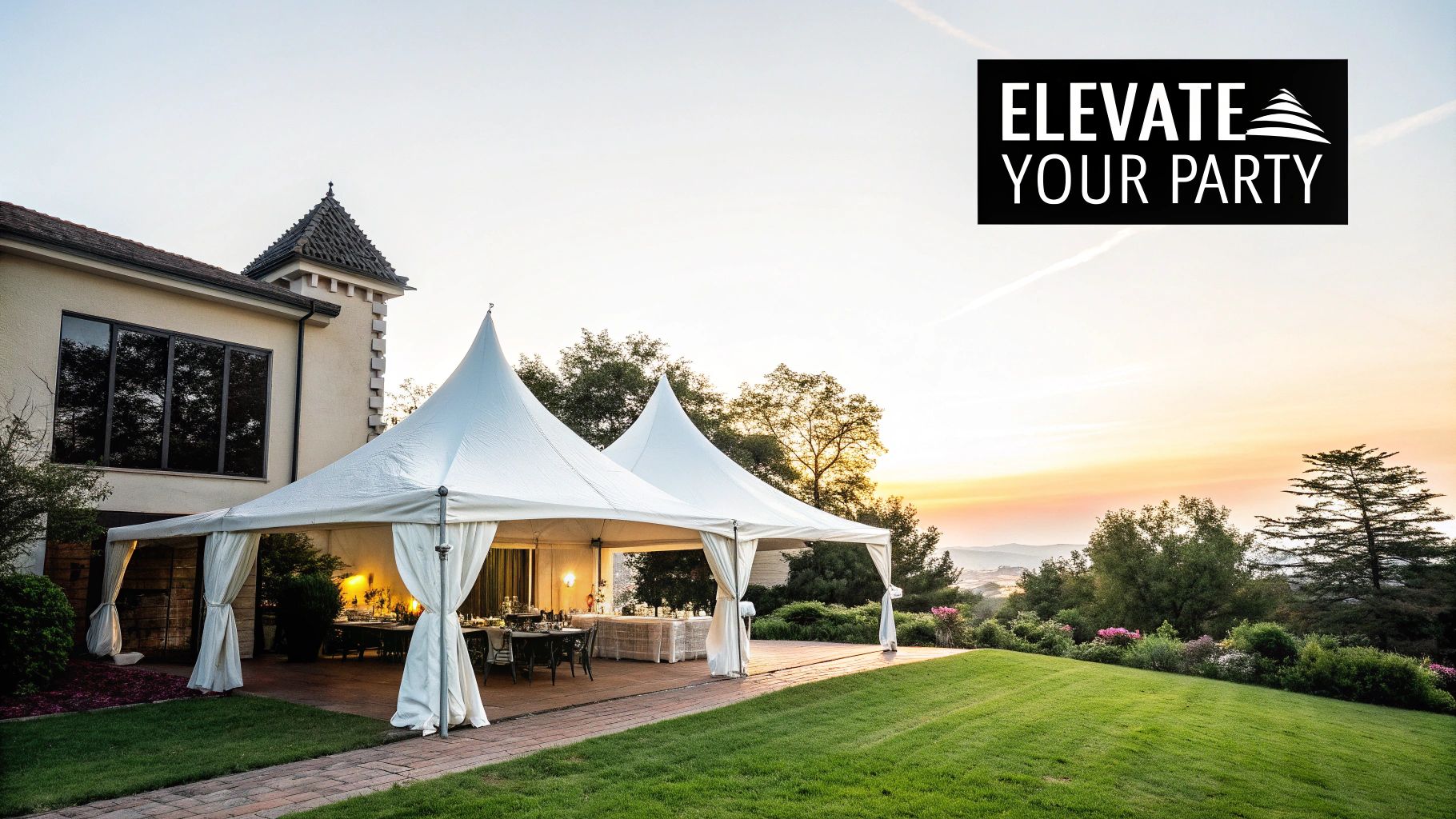 A beautifully decorated tent set up for an elegant evening party