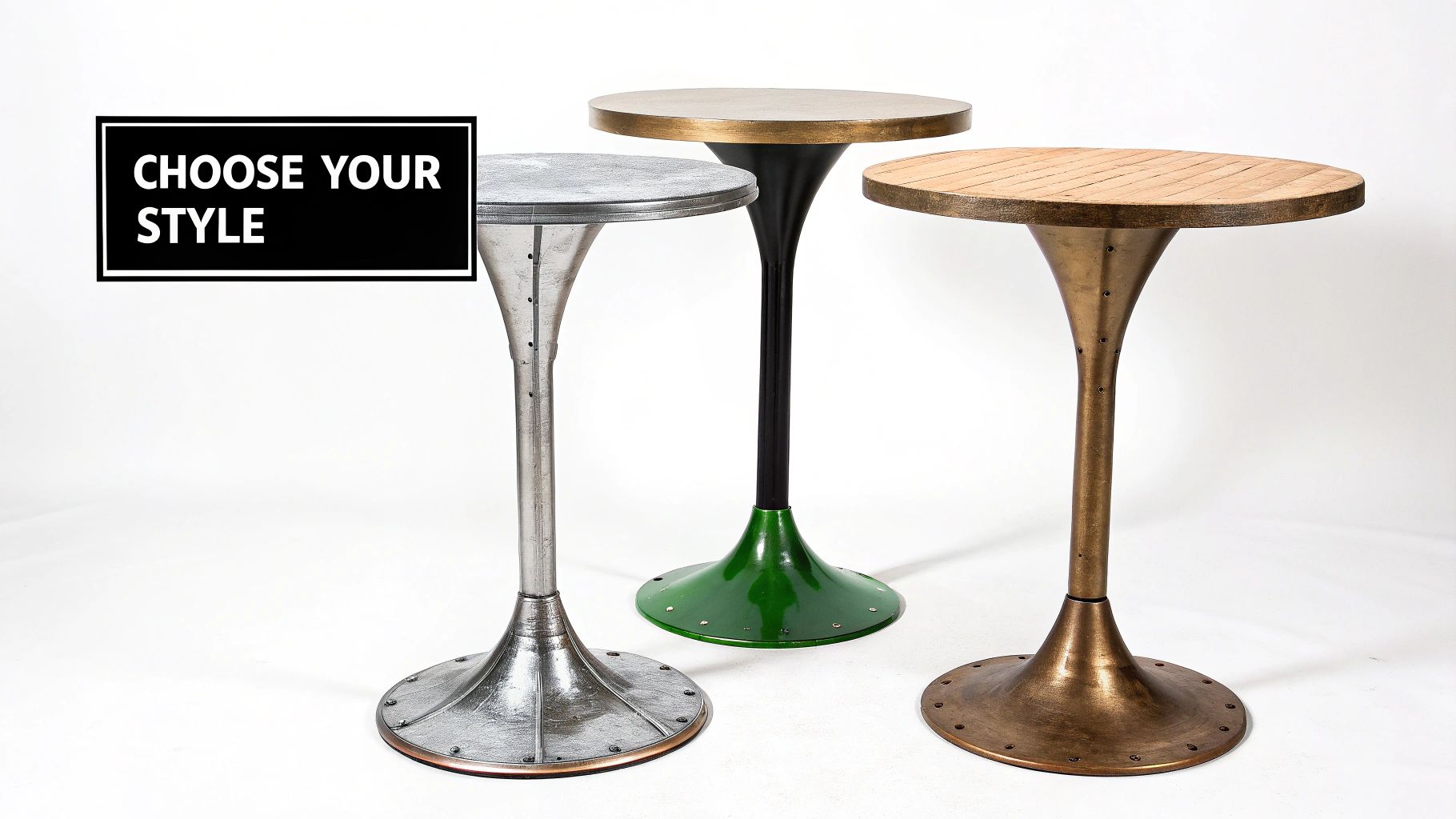 A sleek stainless steel cocktail table with a polished finish.