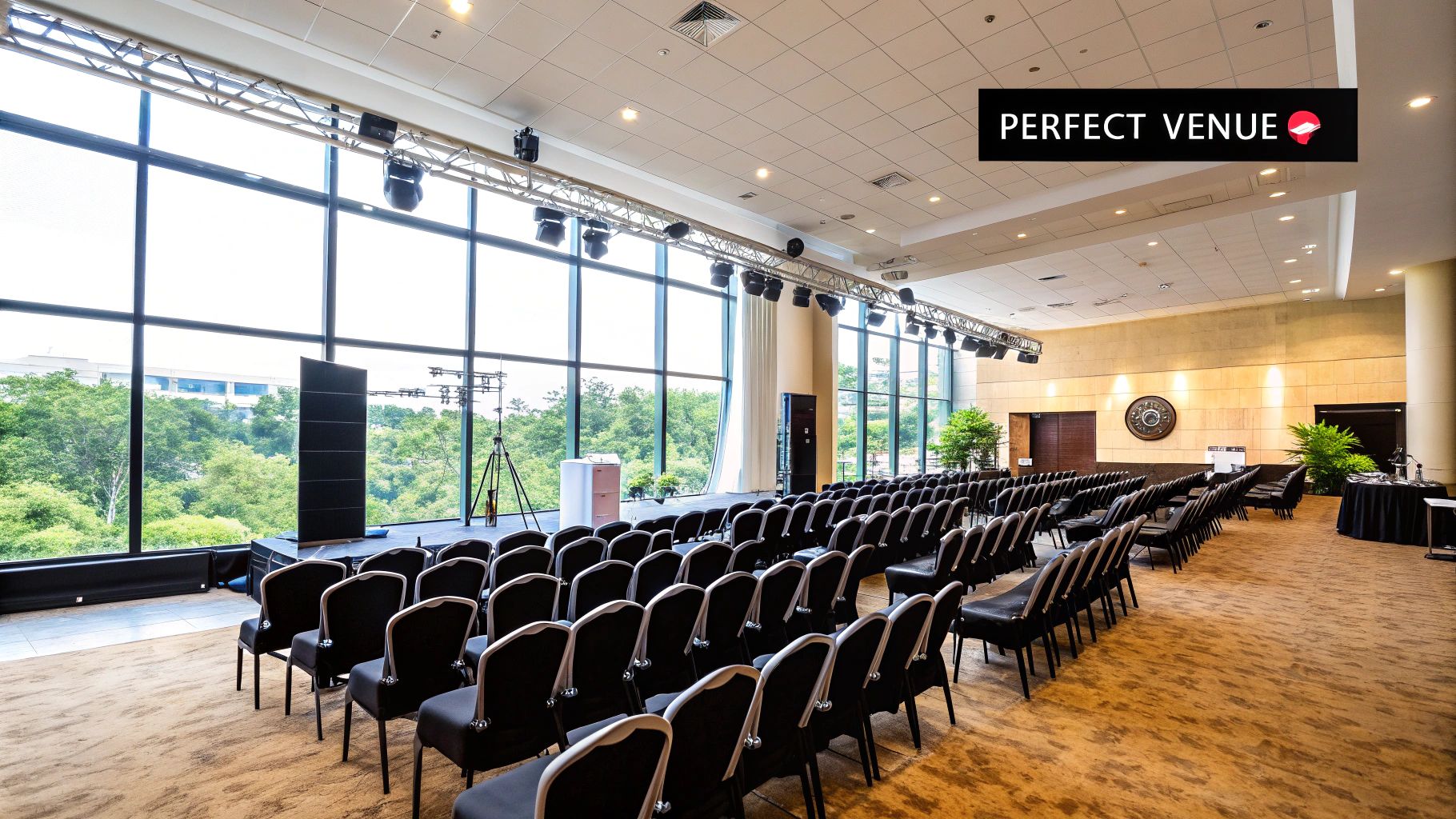 A sophisticated event setup in a Cape Town venue with stunning views