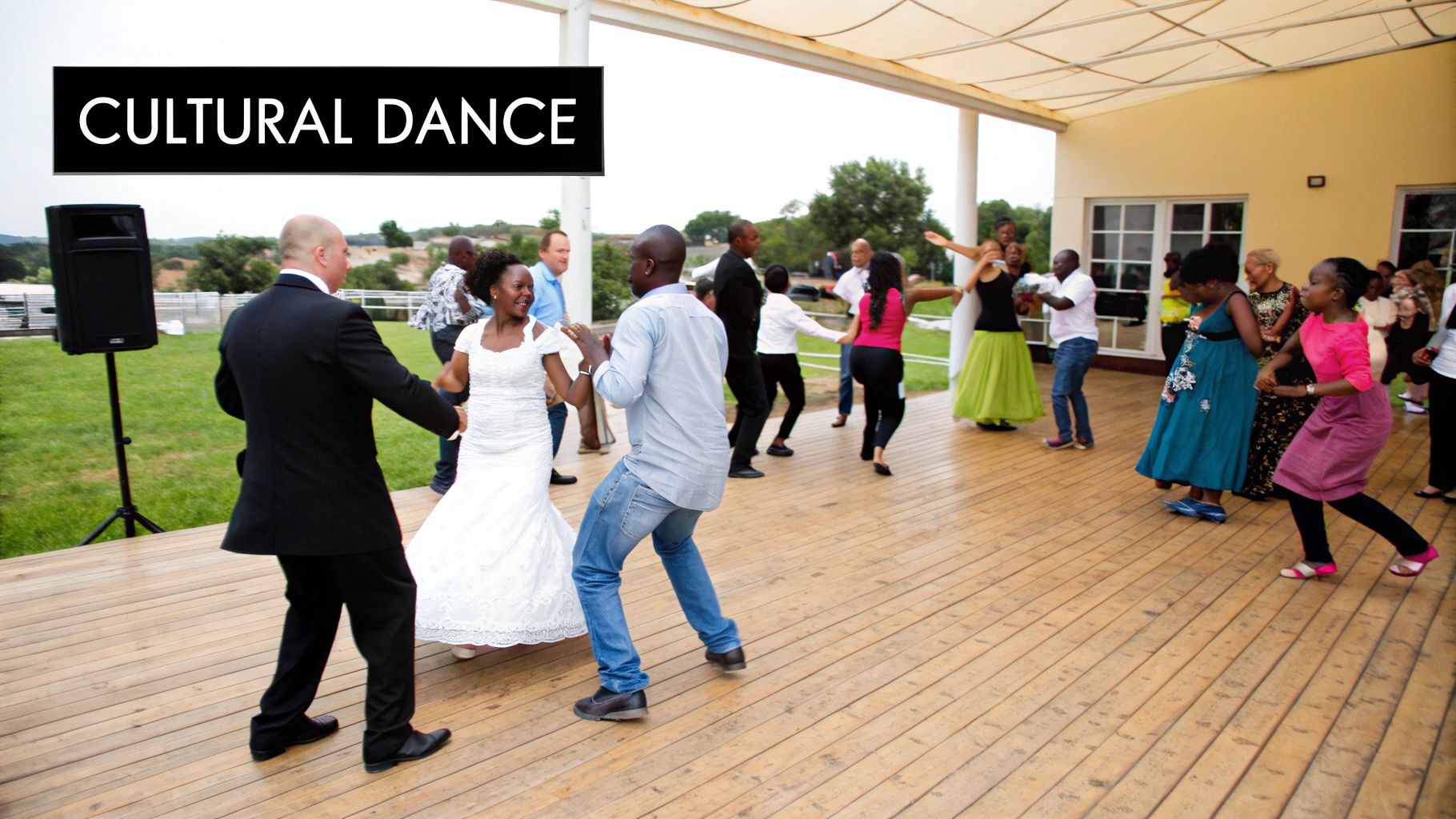 People celebrating on a wedding dance floor in South Africa