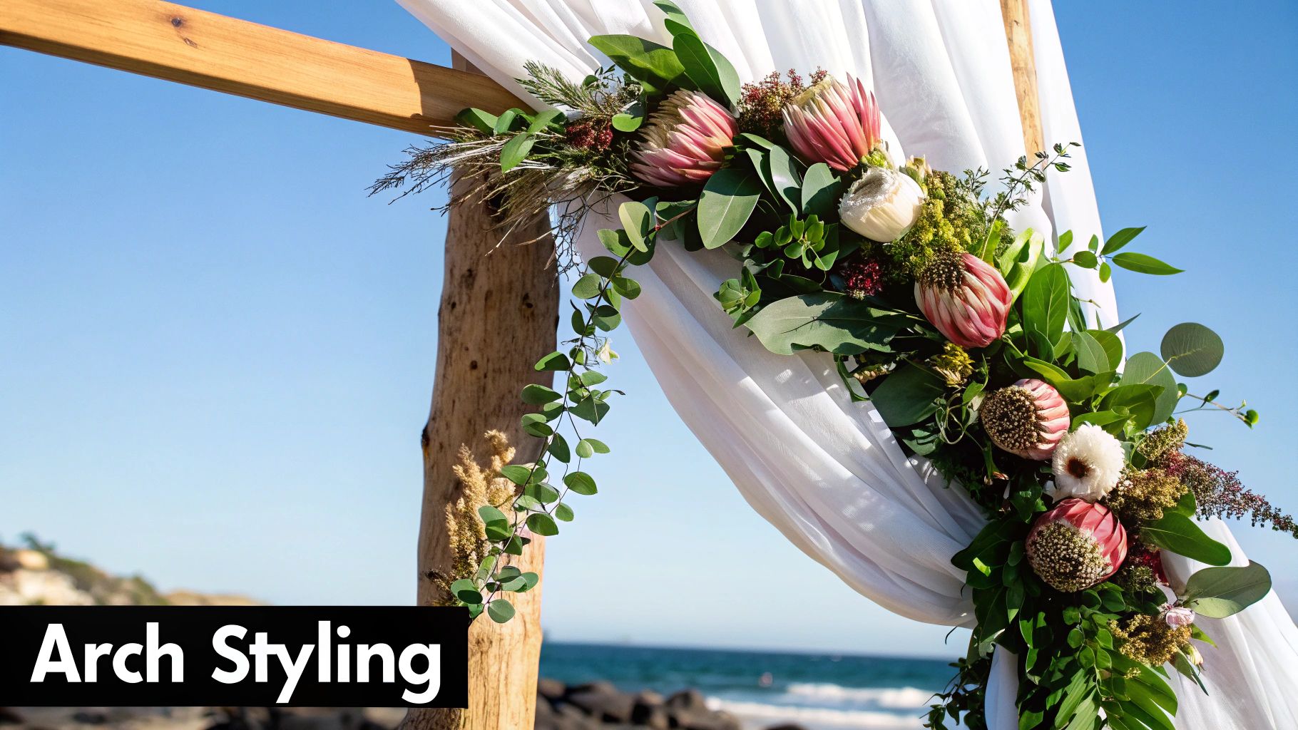 Lush floral arch for wedding ceremony
