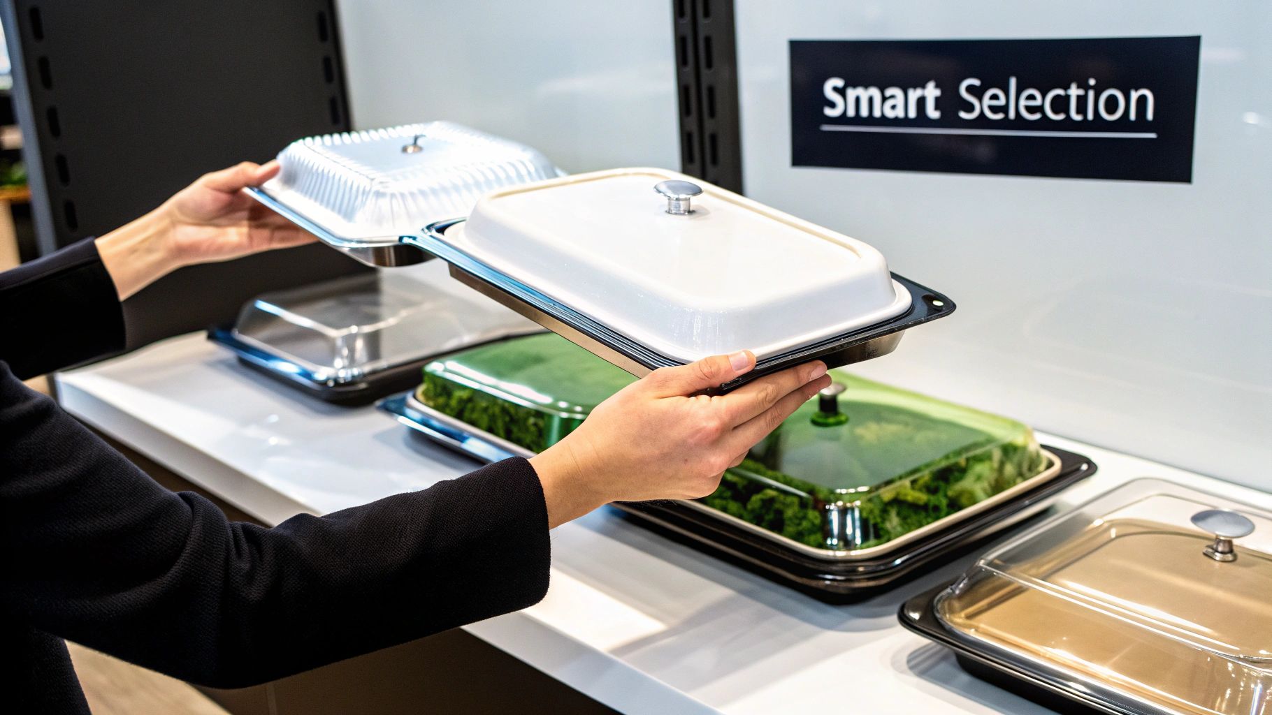 Catering staff efficiently organising and cleaning equipment after a large event.