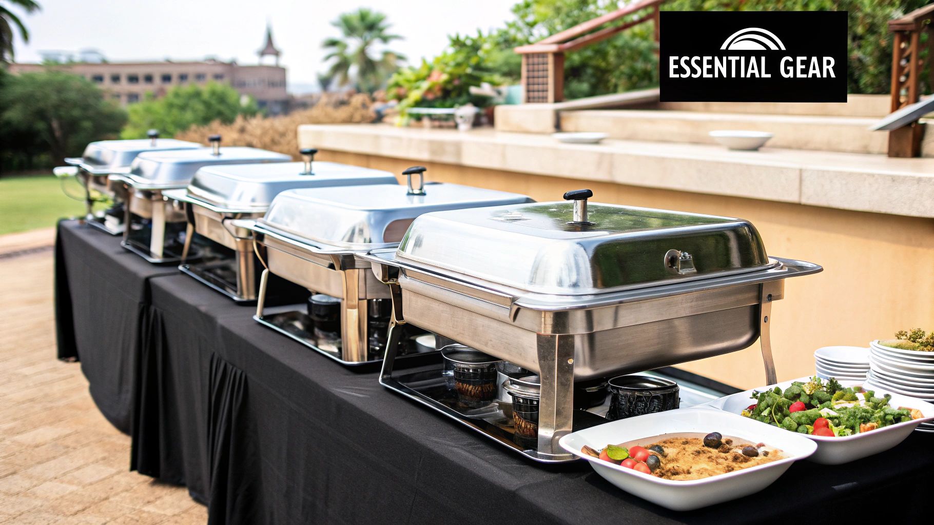 Professional catering equipment setup for an outdoor event