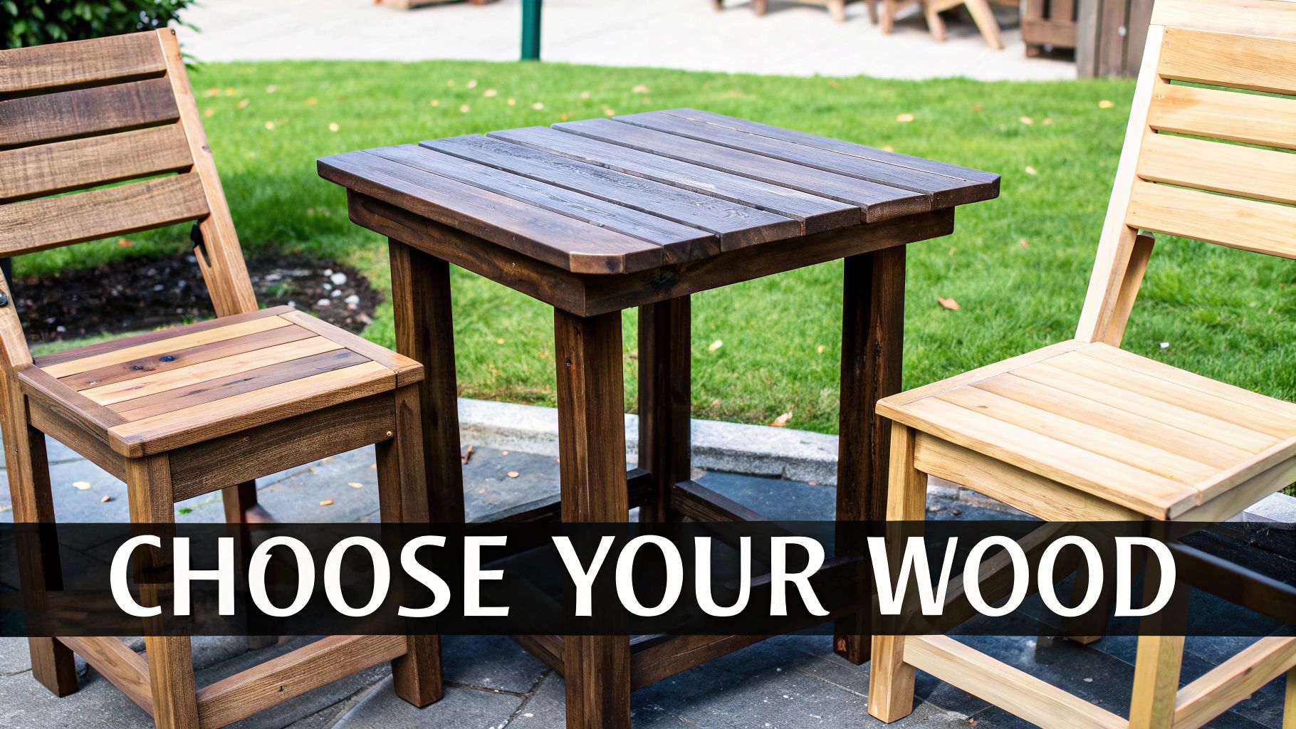 Rustic wooden tables and elegant cross-back chairs set for an outdoor event.