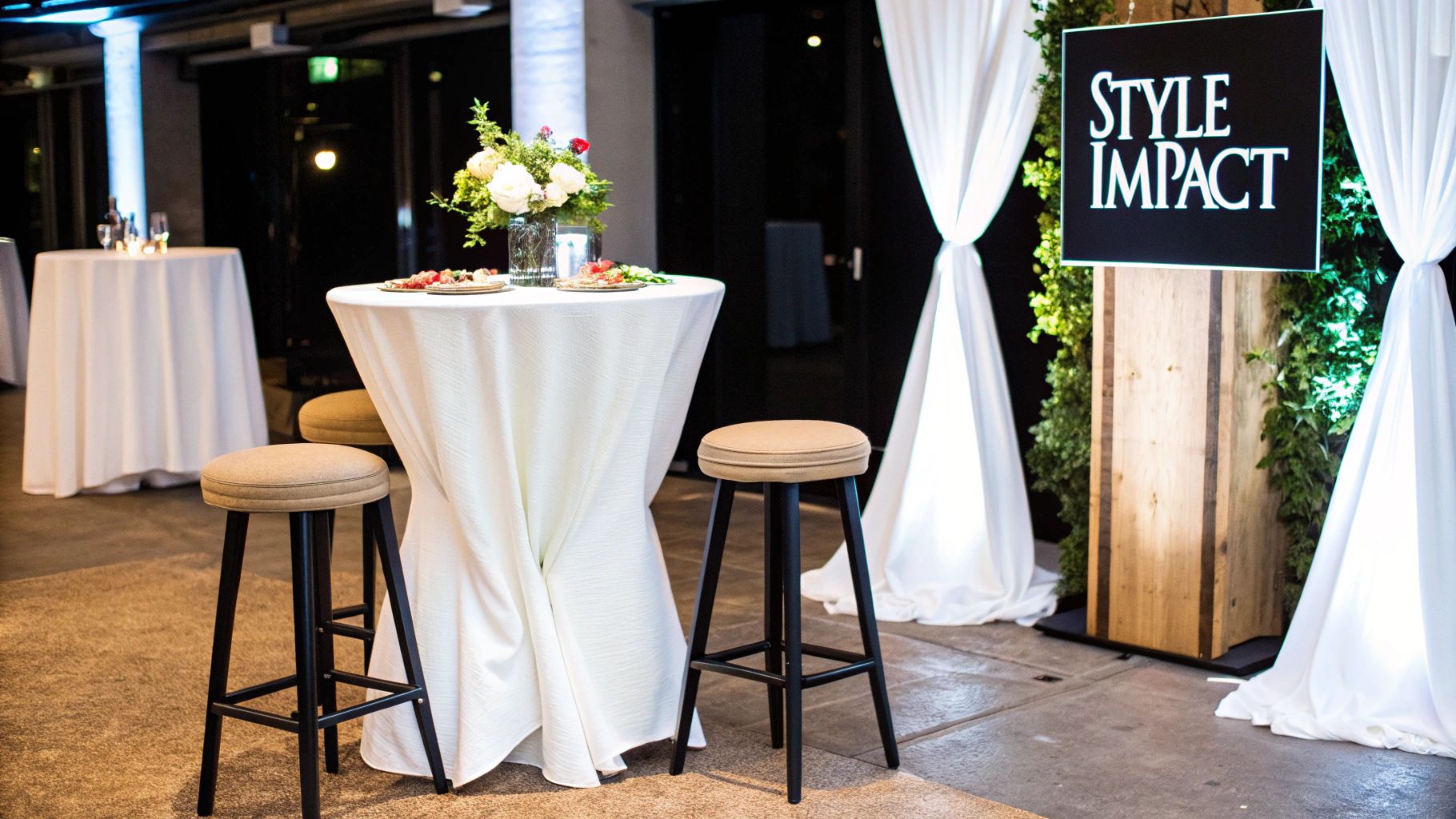 Stylishly arranged bar table and chairs at a Cape Town event