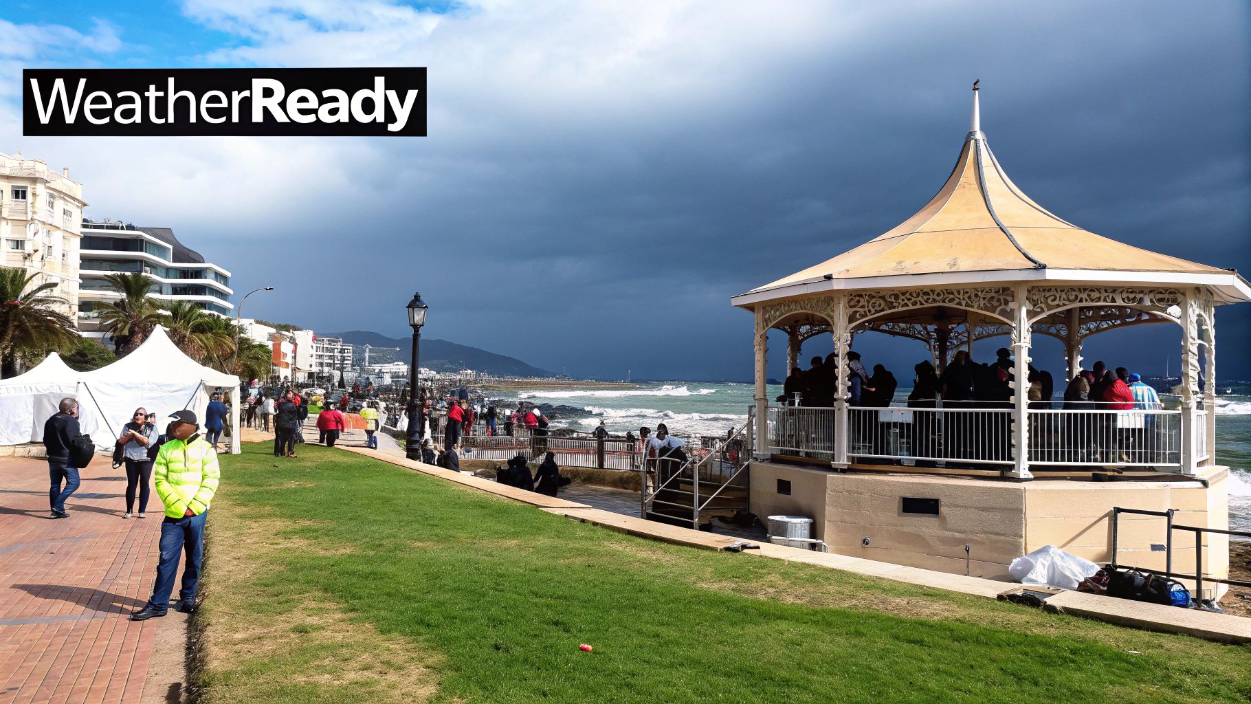 A gazebo set up on a beautiful Cape Town day, with Table Mountain in the background.