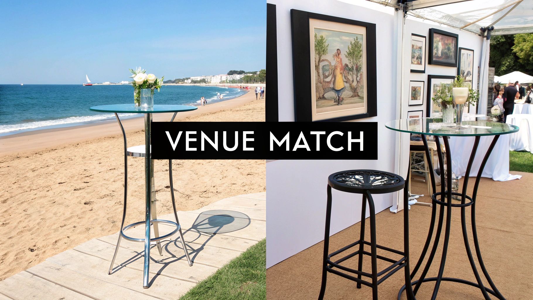 Stylish bar table and chairs set up for an outdoor event in Cape Town.