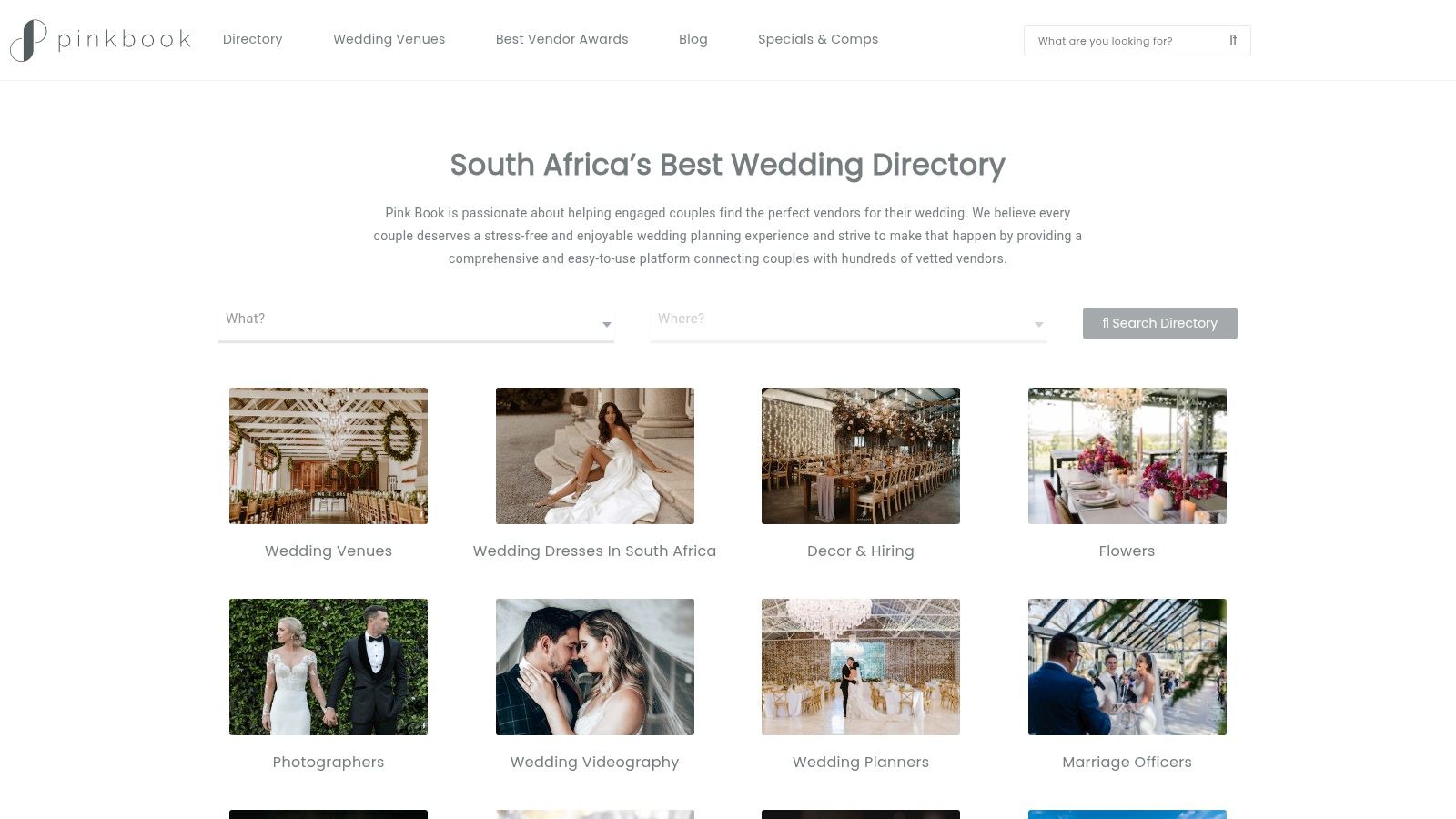 Pink Book Weddings directory showcasing various beach wedding venues.