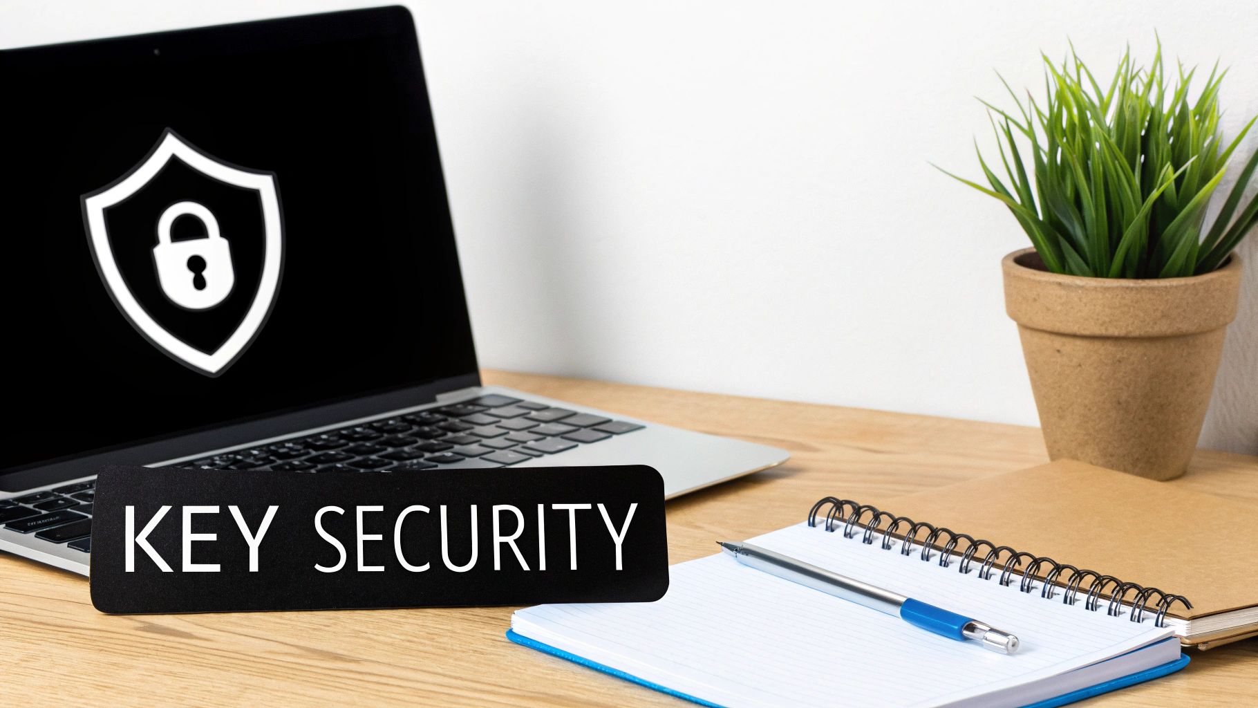 A person's hands typing on a laptop with a complex network diagram overlayed, symbolizing advanced key management.