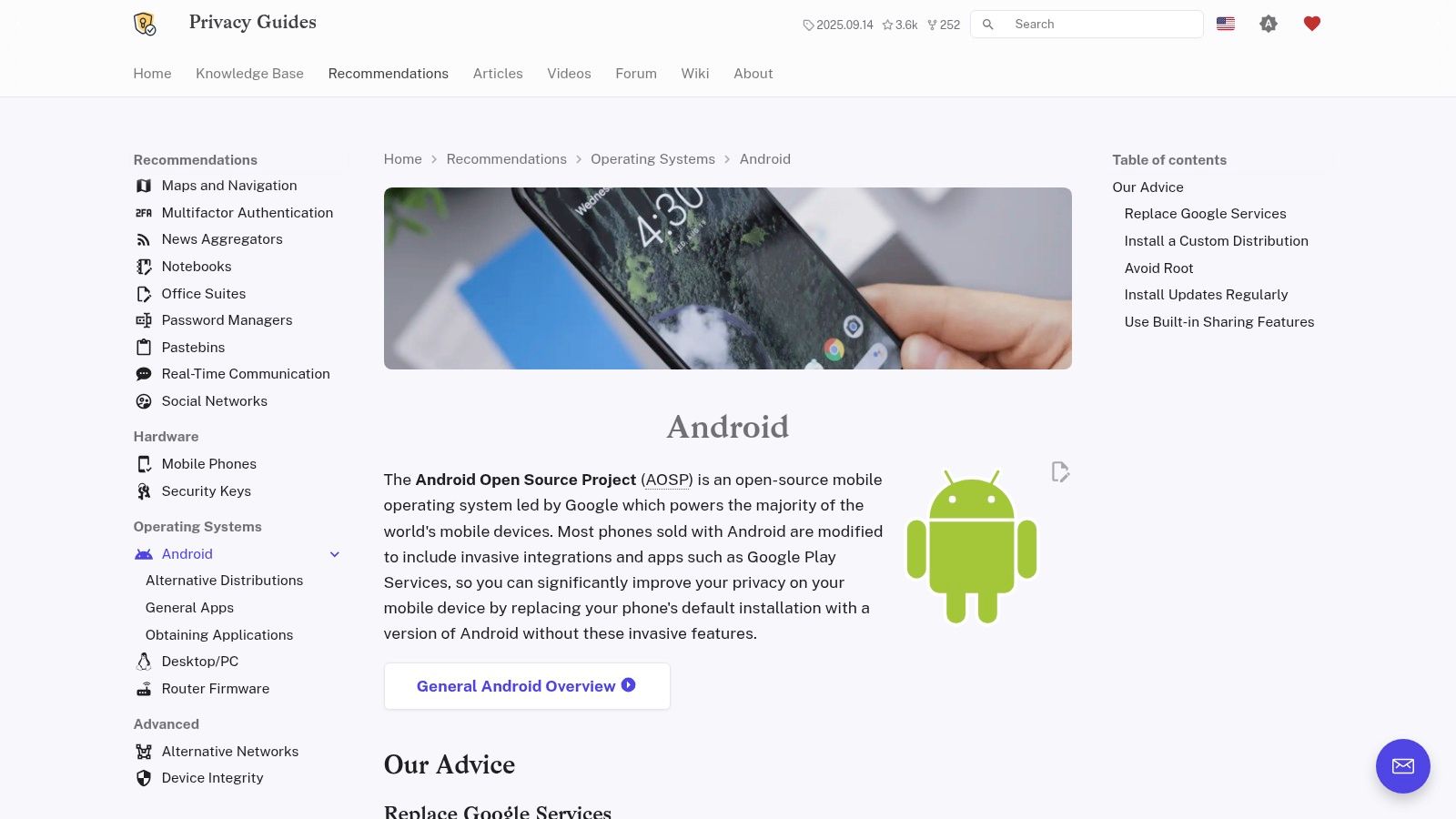Privacy Guides (Android recommendations)
