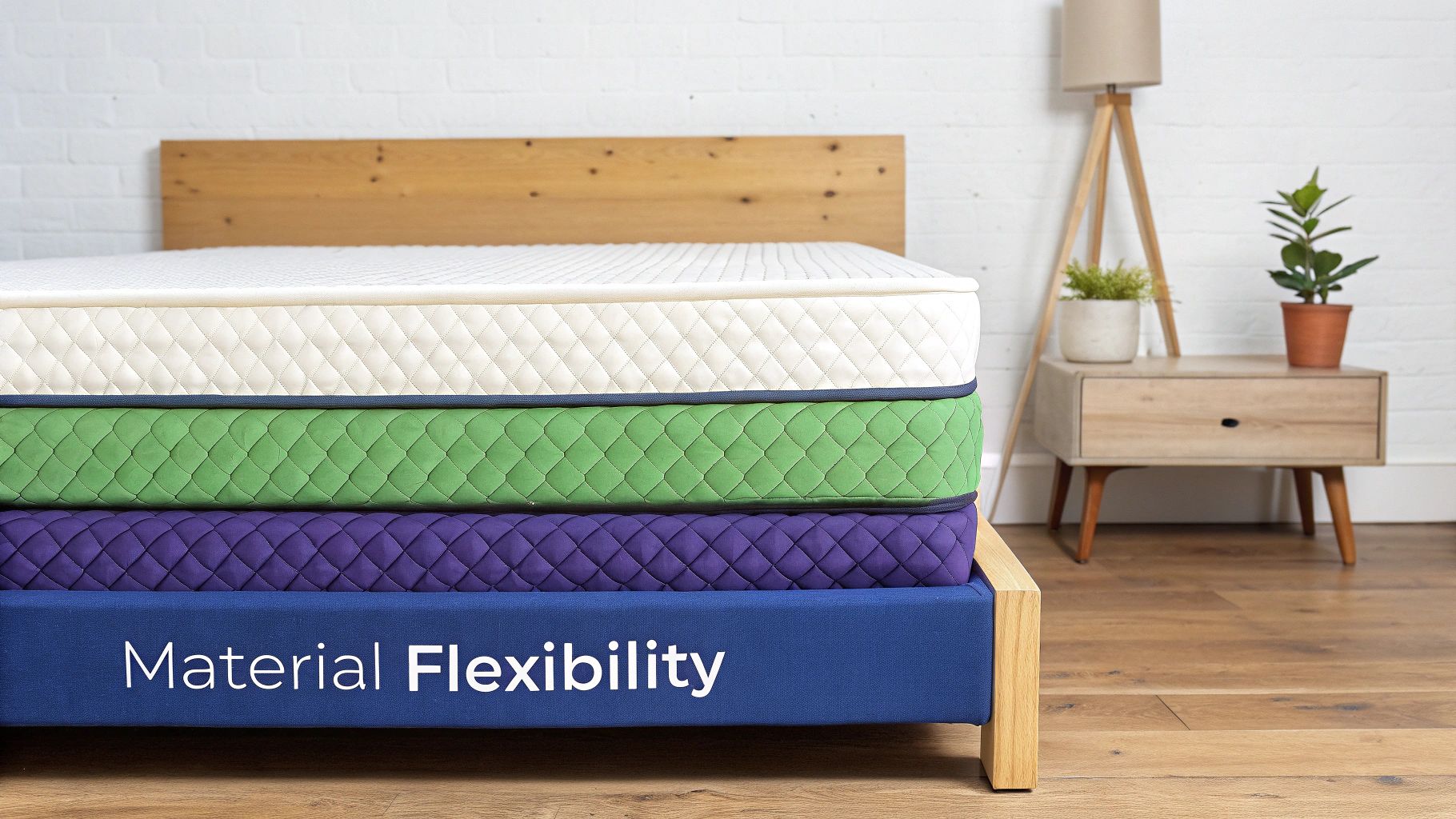 Different types of mattresses being bent to show flexibility