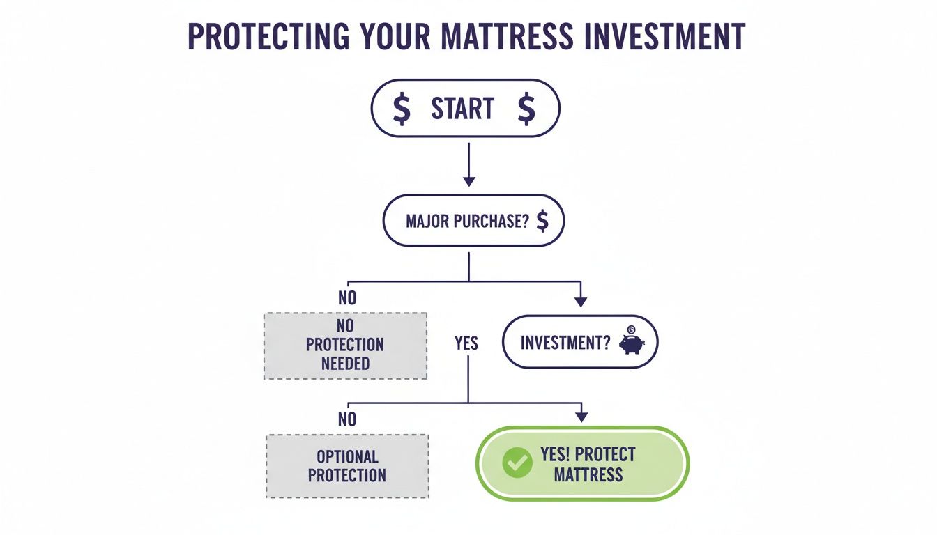 Flowchart guiding users on protecting their mattress investment, based on whether it's a major purchase or an investment.