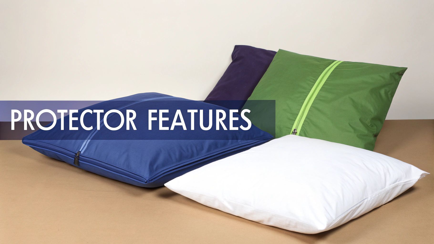 Close-up of a zippered pillow protector showing its fabric texture.