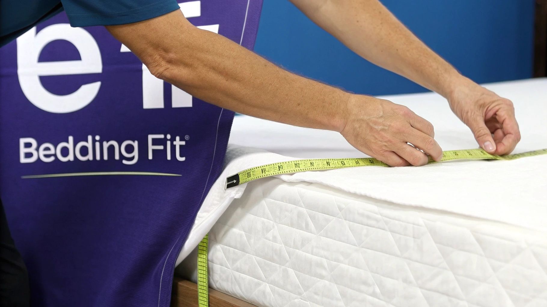 Soft, neatly folded bedding on a king size bed in a well-lit bedroom.
