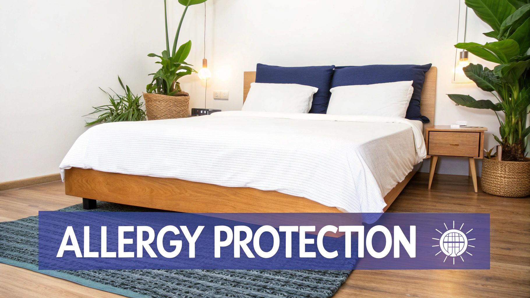 A clean, healthy bedroom with a protected mattress.