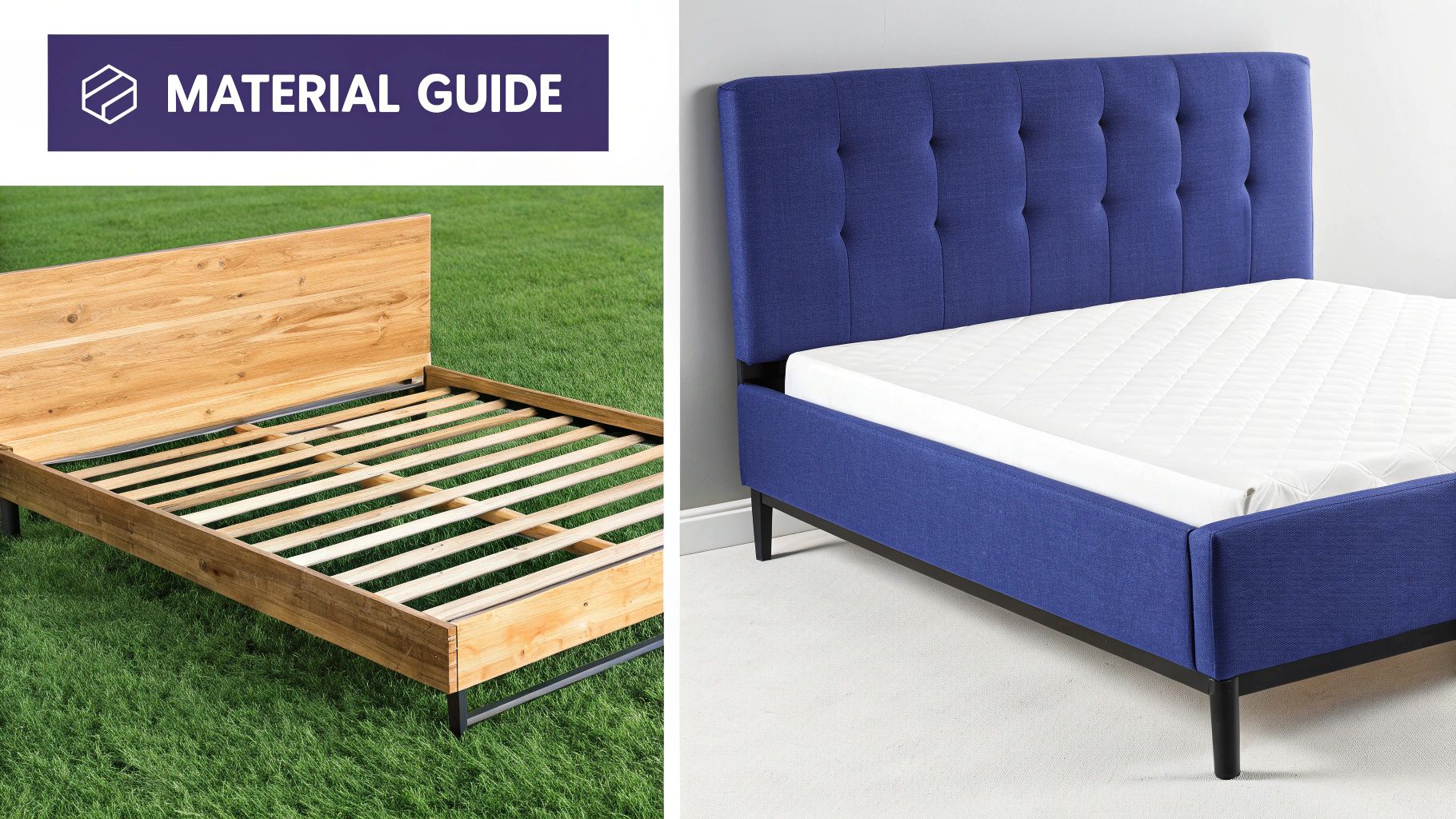 A stylish wooden bed frame with storage drawers in a well-lit bedroom.