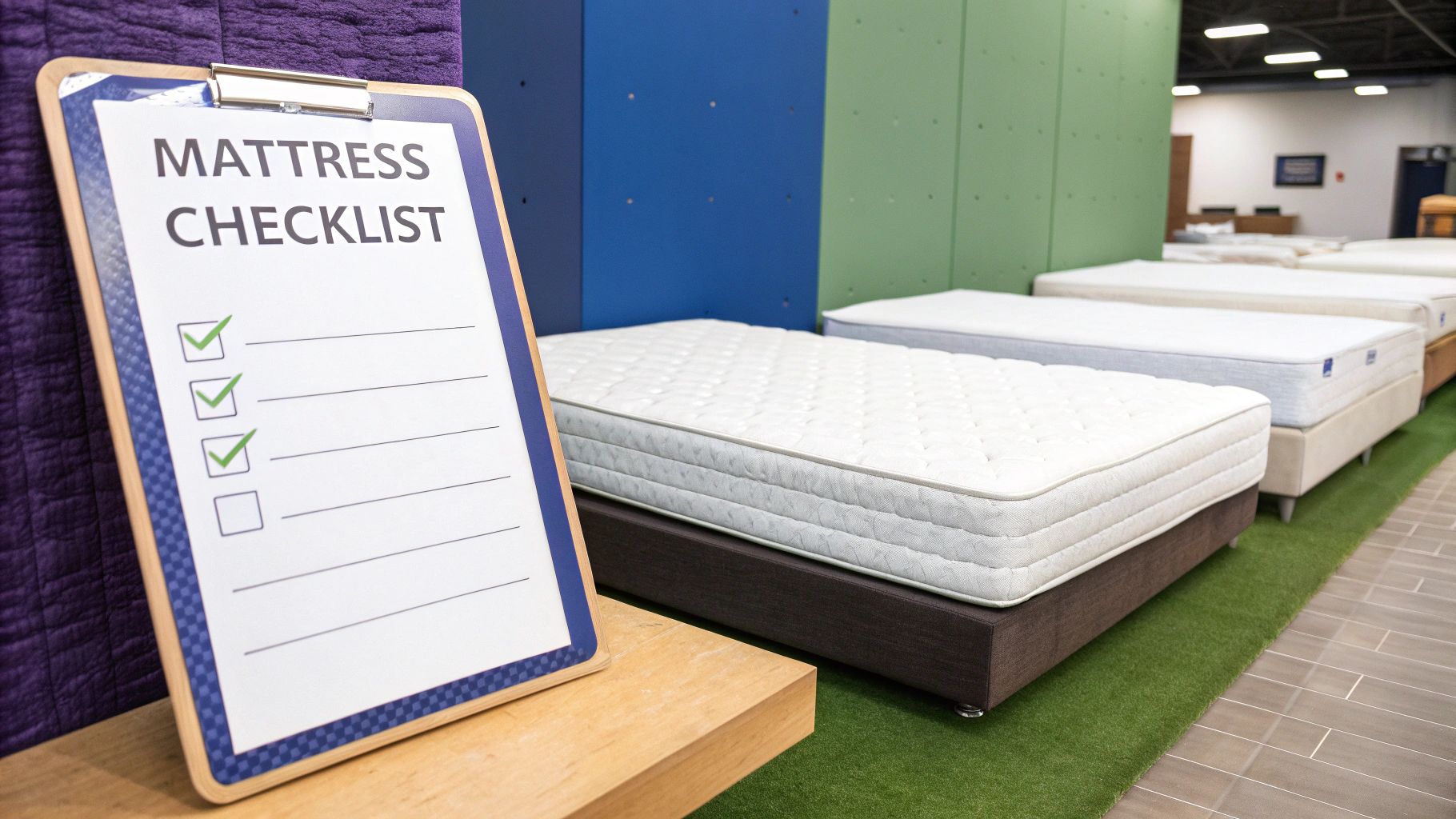 A person's hand pressing into the layers of a memory foam mattress, showing the different densities.