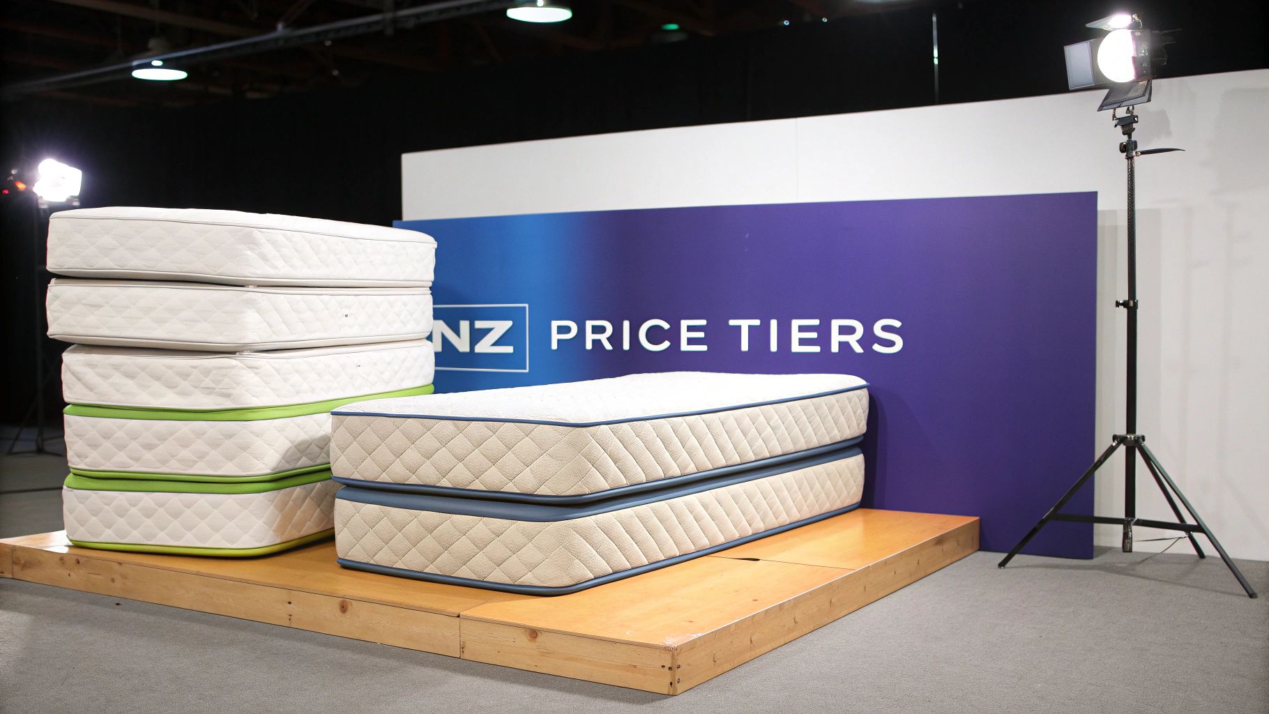 Stack of New Zealand dollar bills next to a small mattress model