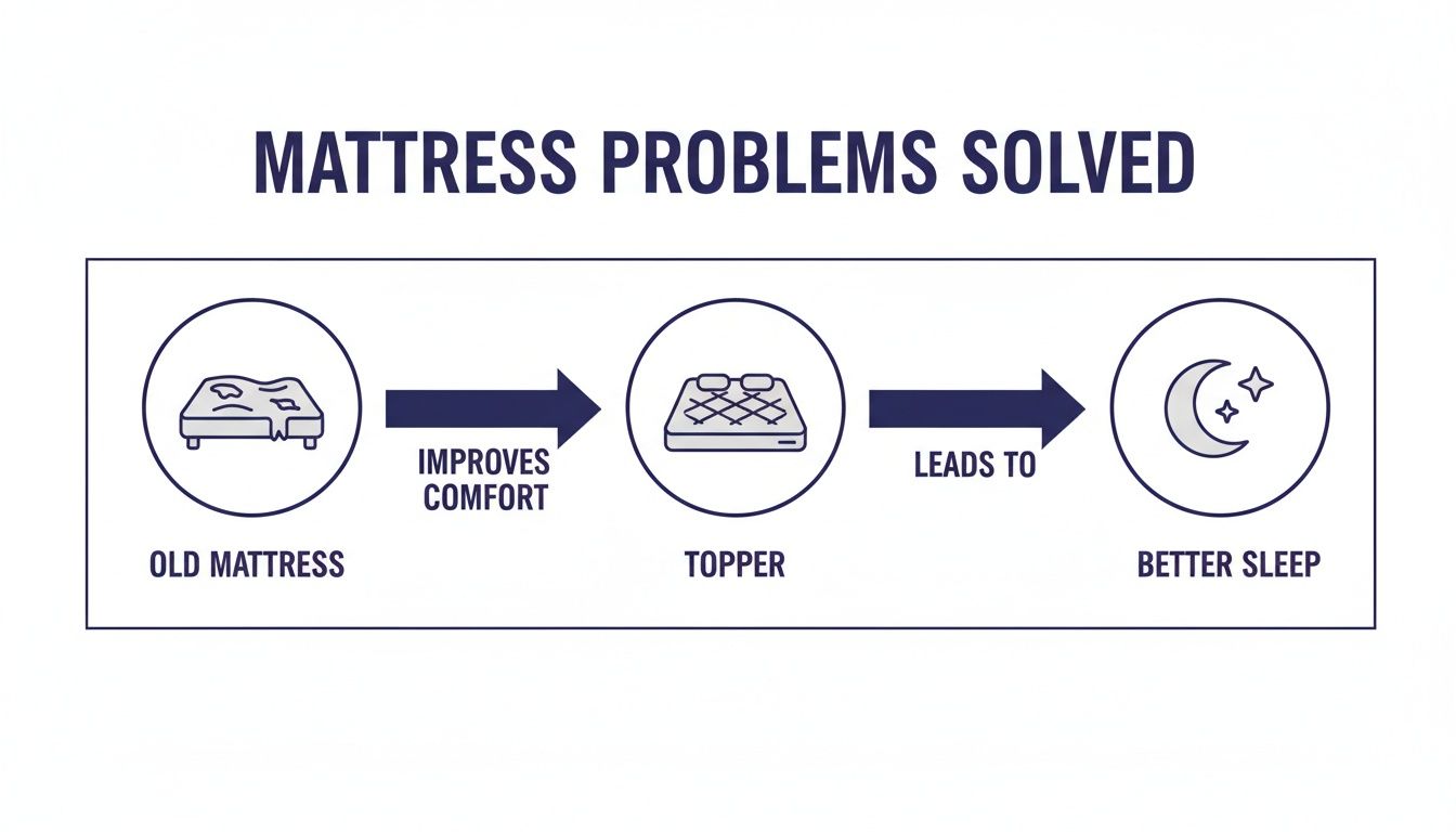 Infographic showing how an old mattress can be improved with a topper for better comfort and sleep.
