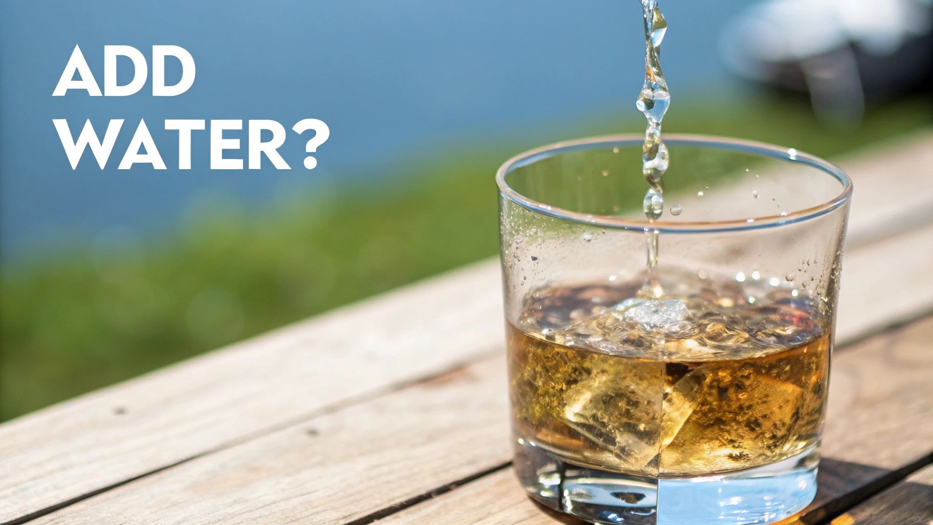 A person carefully adding a drop of water to a glass of cask strength whiskey.