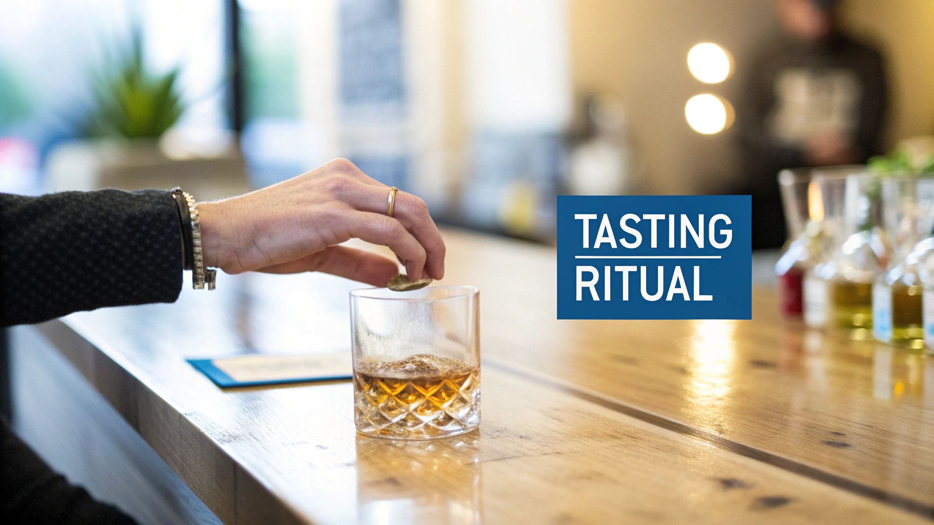 A person nosing a glass of scotch whiskey