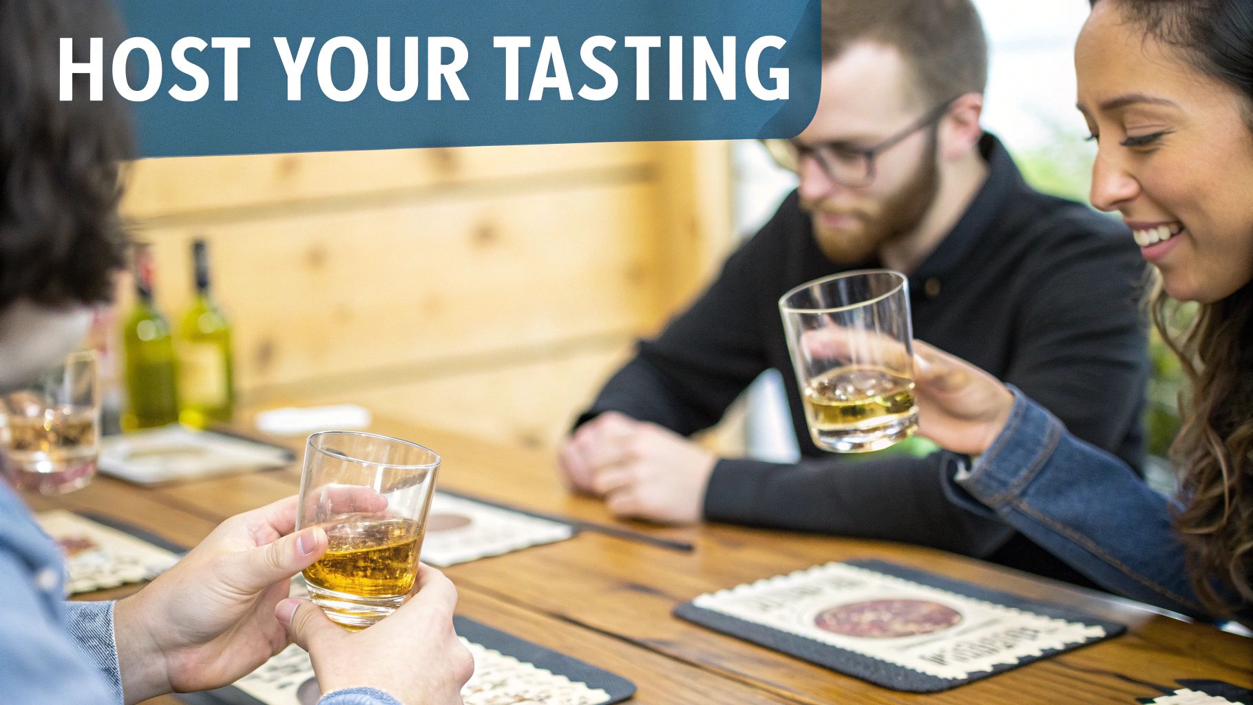 A group of friends enjoying a whiskey tasting at home