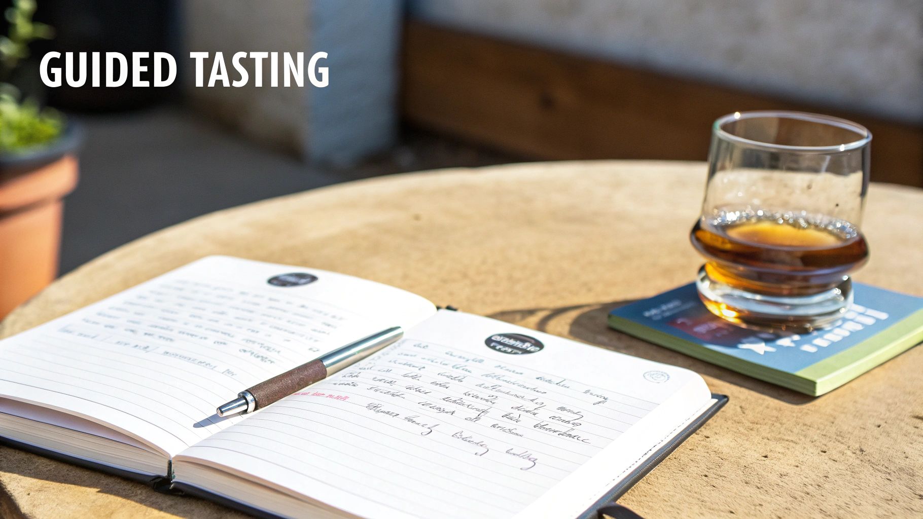 A close-up shot of bourbon being poured into a Glencairn glass, with a rustic, warm background.