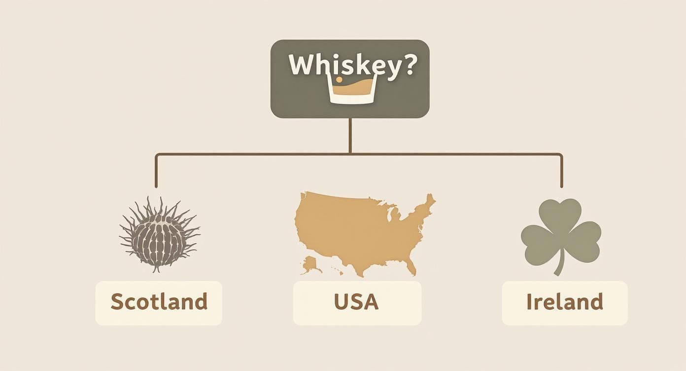 Infographic about difference in bourbon and whiskey