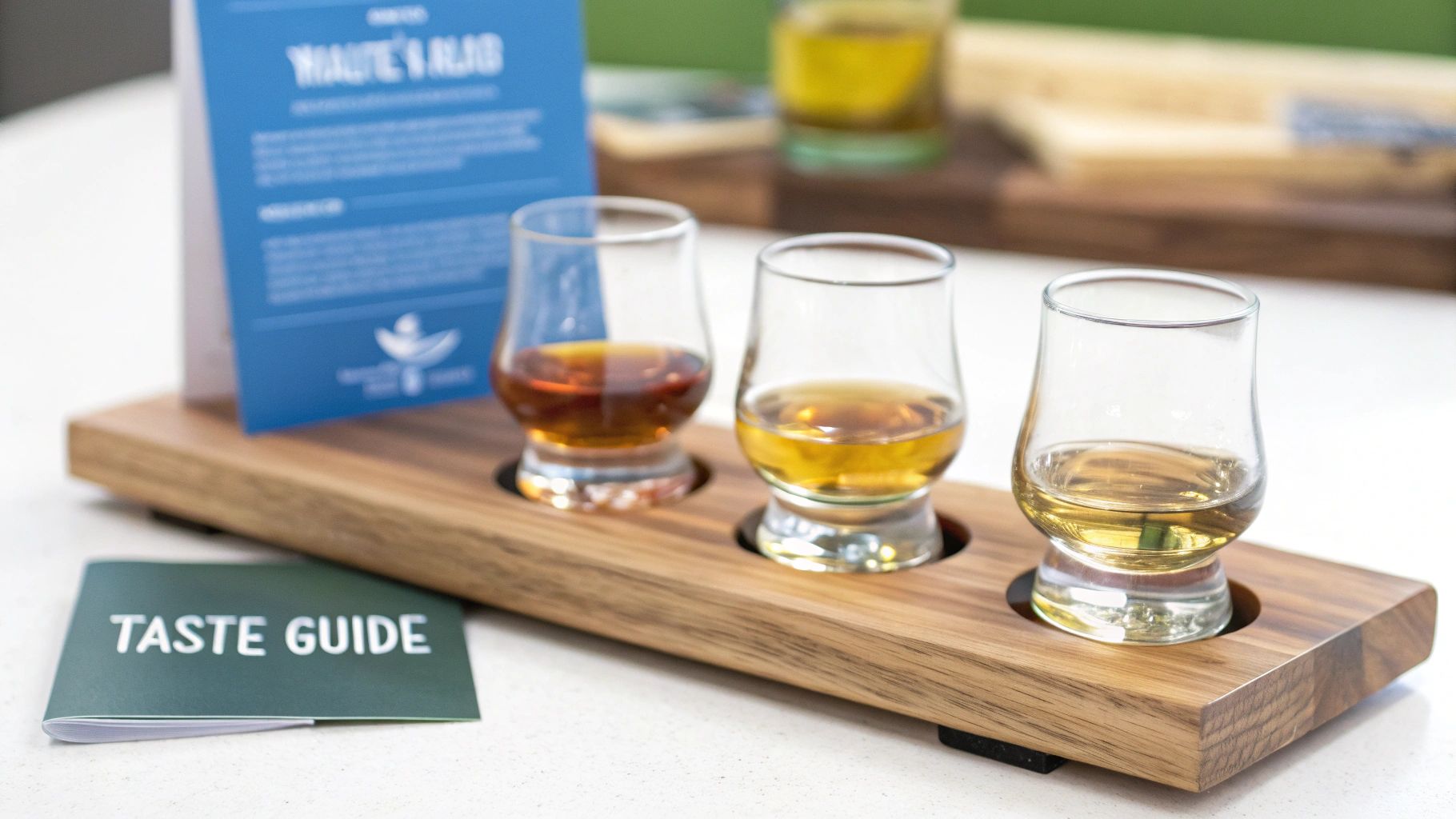 A person pouring whiskey into a tasting glass.